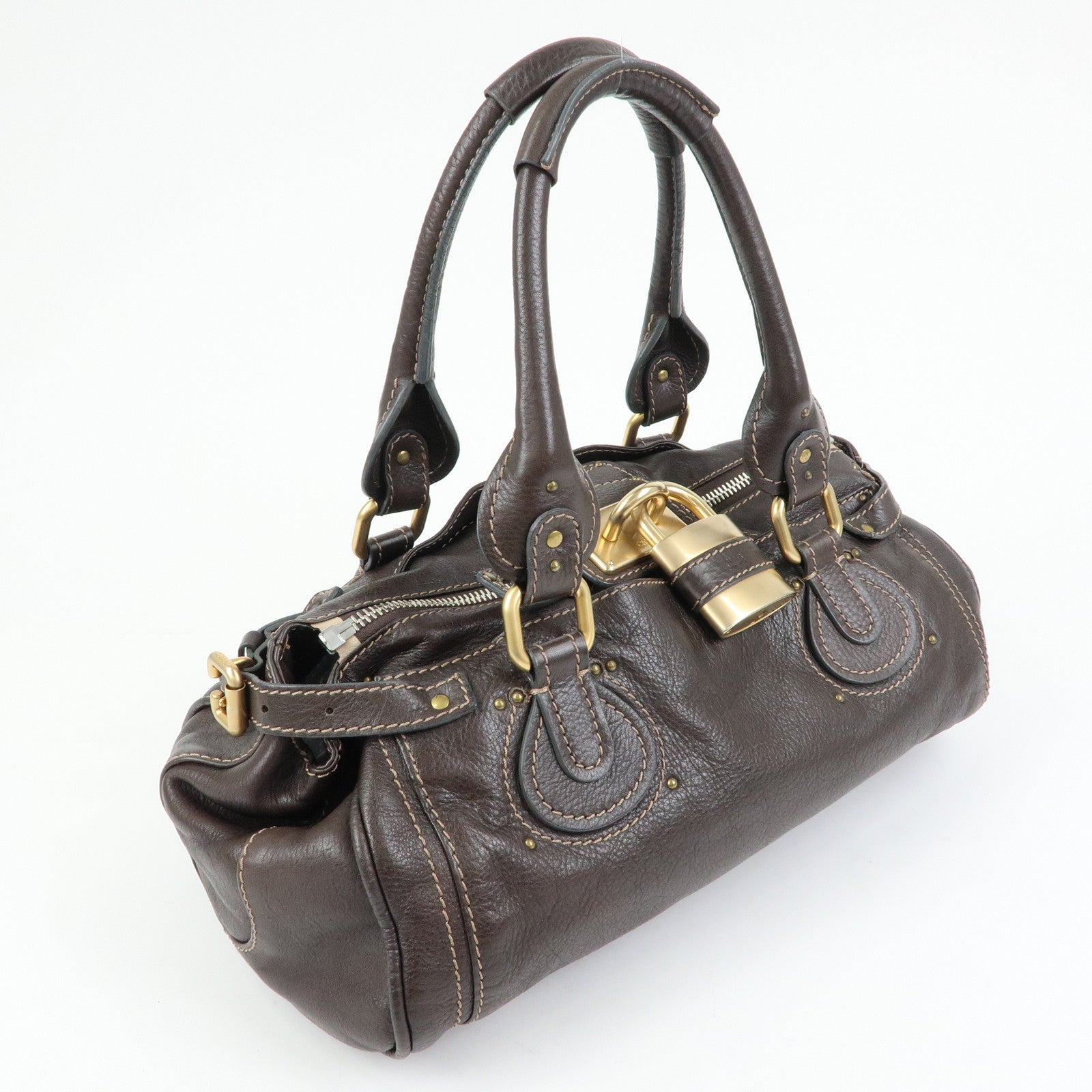 Chloe Paddington Leather Boston Bag Hand Bag Medium Dark Brown