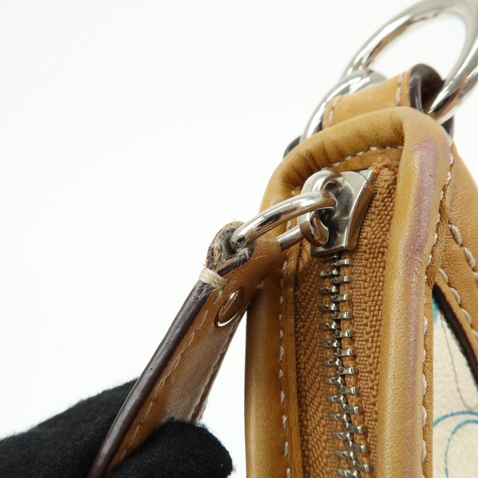 COACH Signature PVC Leather Shoulder Bag Hand Bag White Green