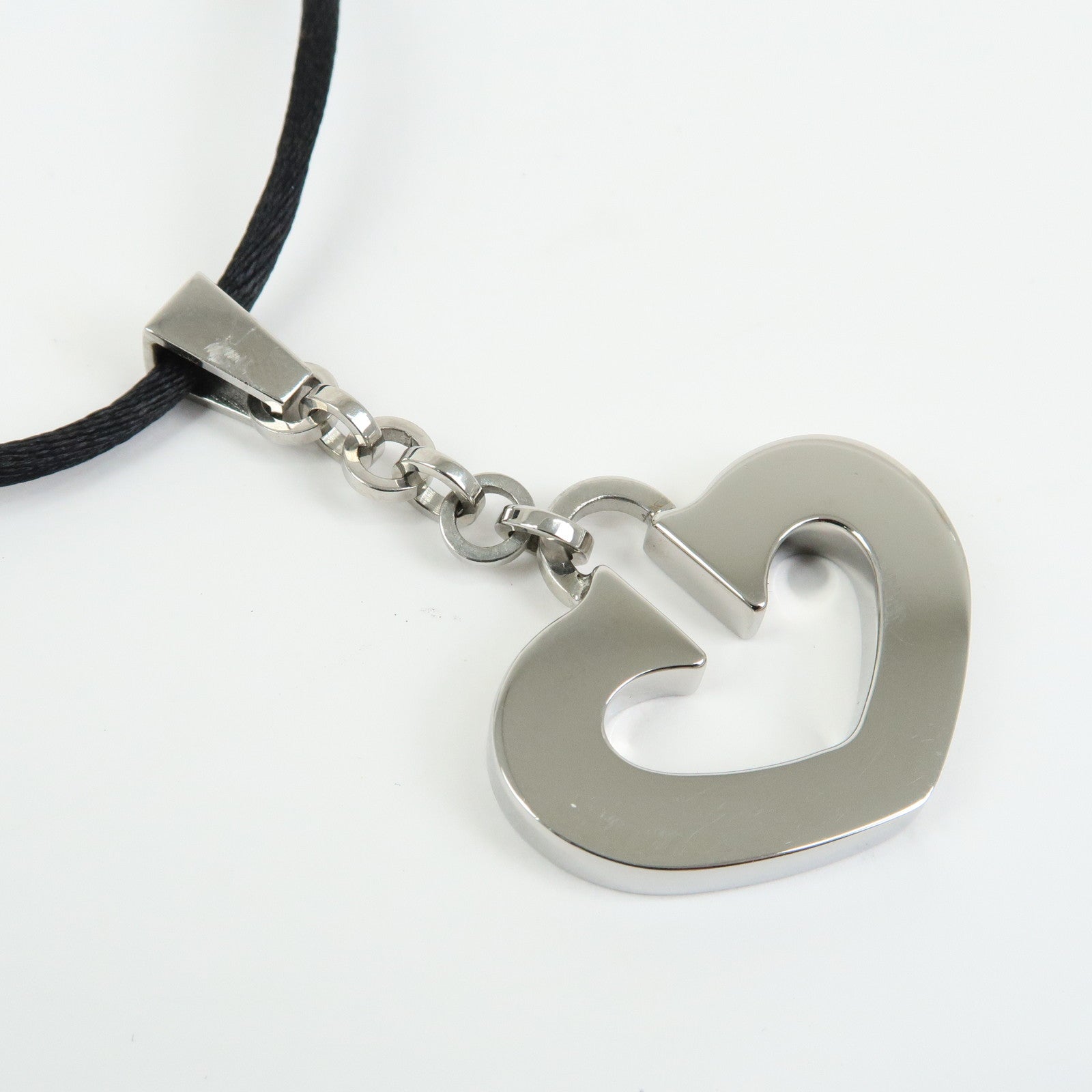 Cartier C Heart Metal Code Pendant Necklace Silver Black