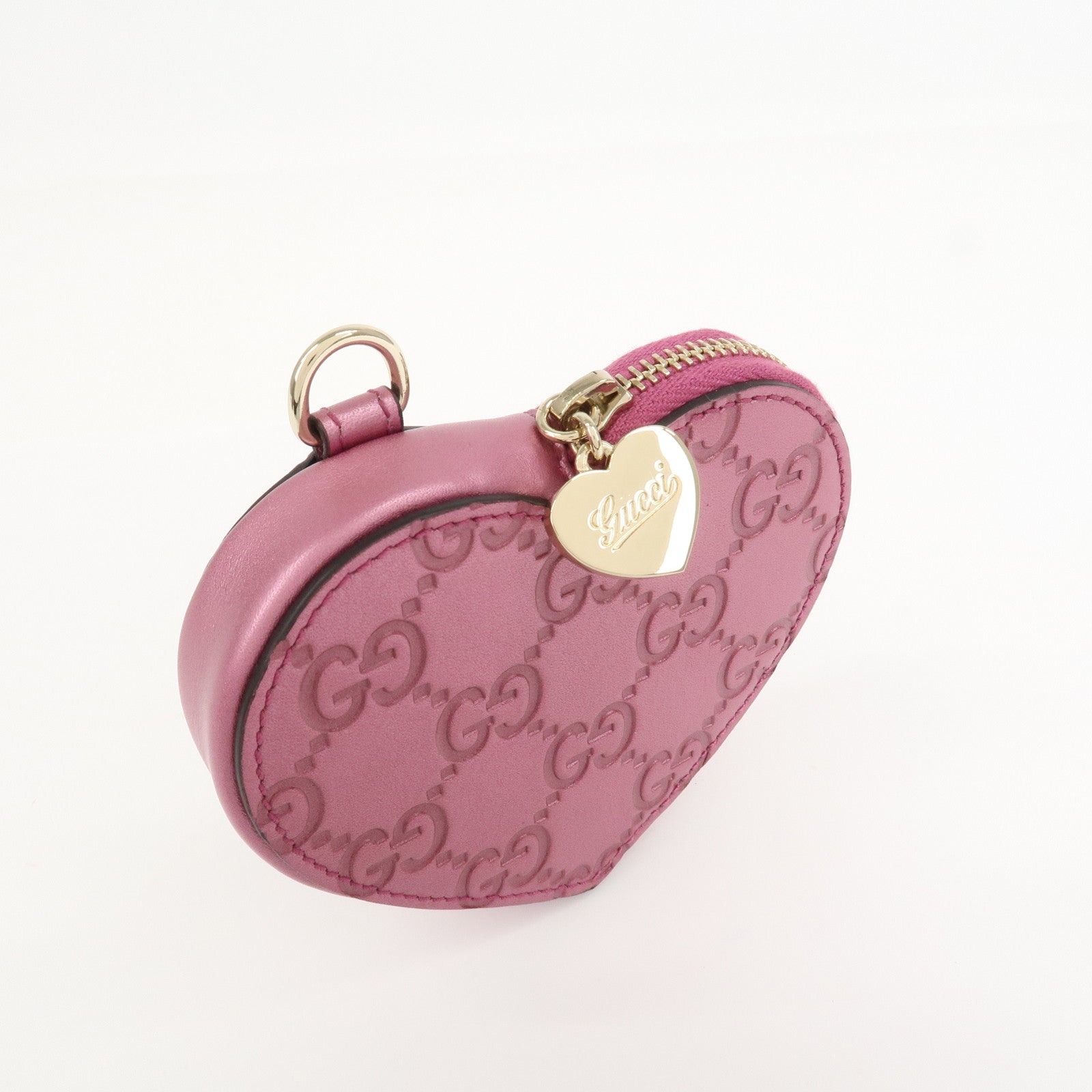 GUCCI Lovely Heart Guccissima Leather Coin Case MetallicPink 152615