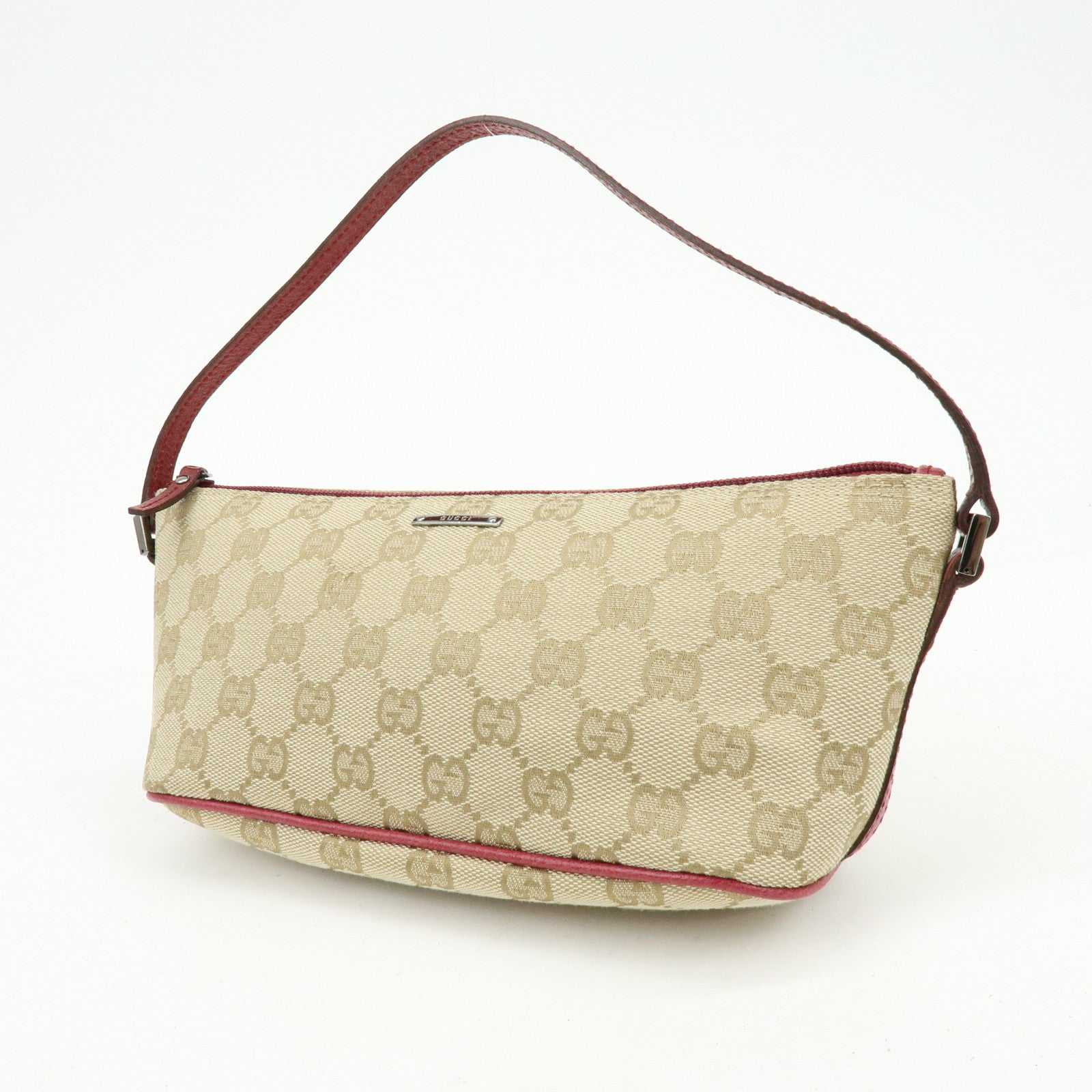 GUCCI Boat Bag GG Canvas Leather Hand Bag Beige Pink 07198