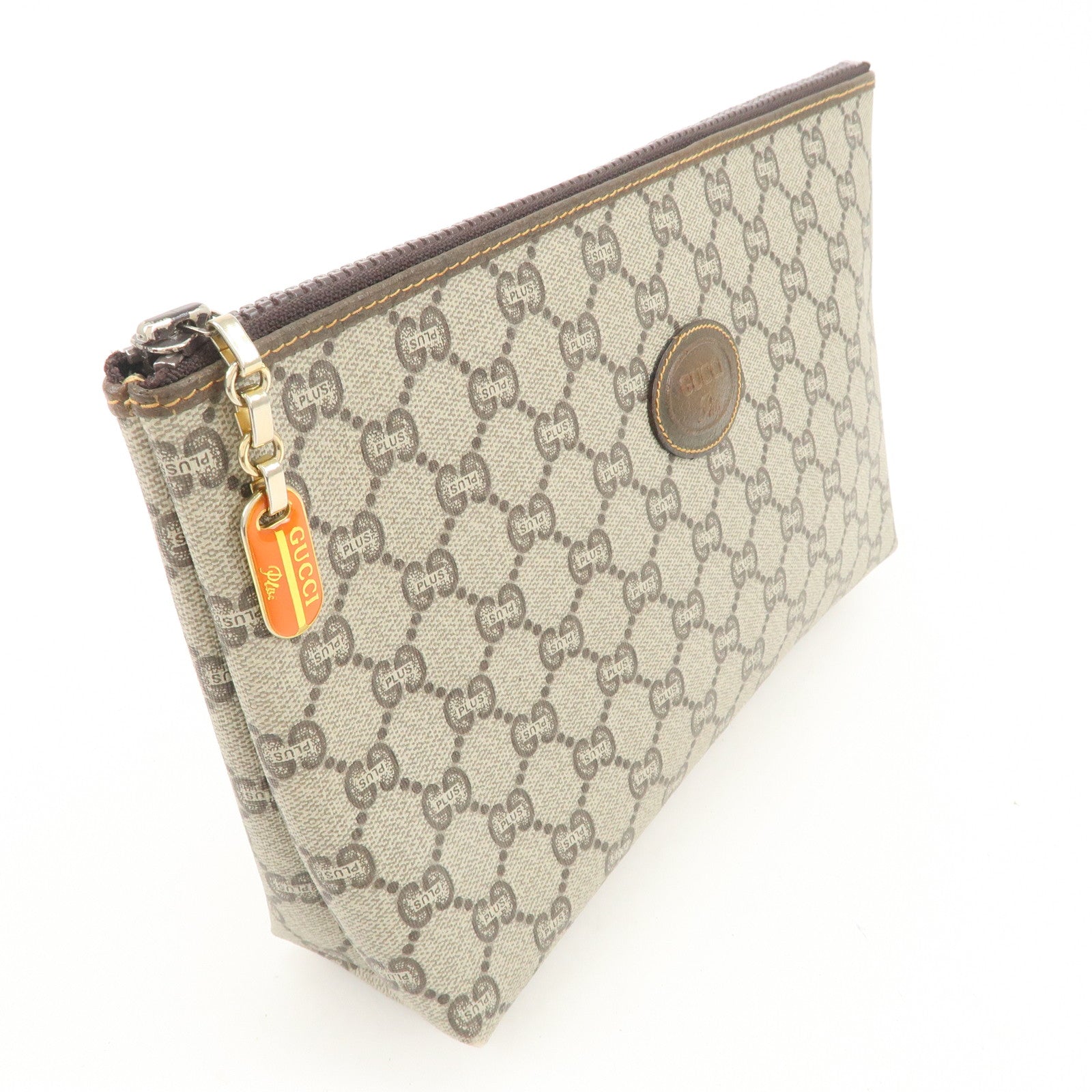 GUCCI GG Plus PVC Leather Clutch Bag Second Bag Beige Brown Used