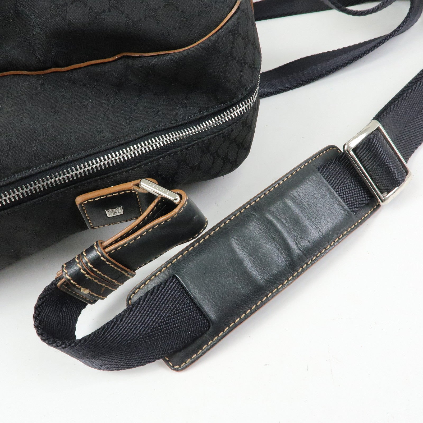 CELINE Macadam Canvas Leather Boston Bag Hand Bag Black