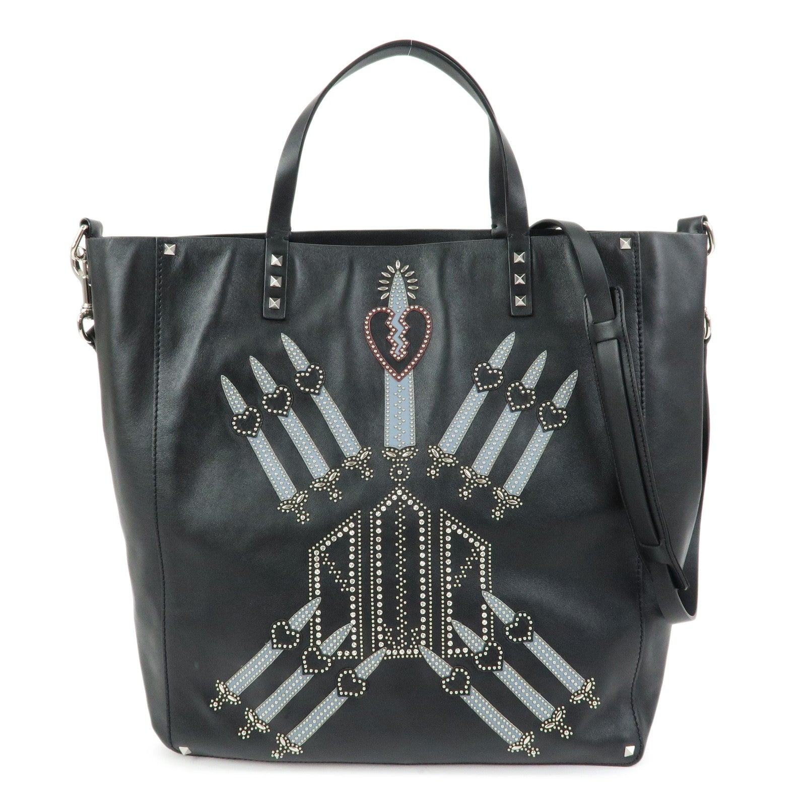 VALENTINO Studs Leather 2Way Bag Shoulder Bag Hand Bag Black