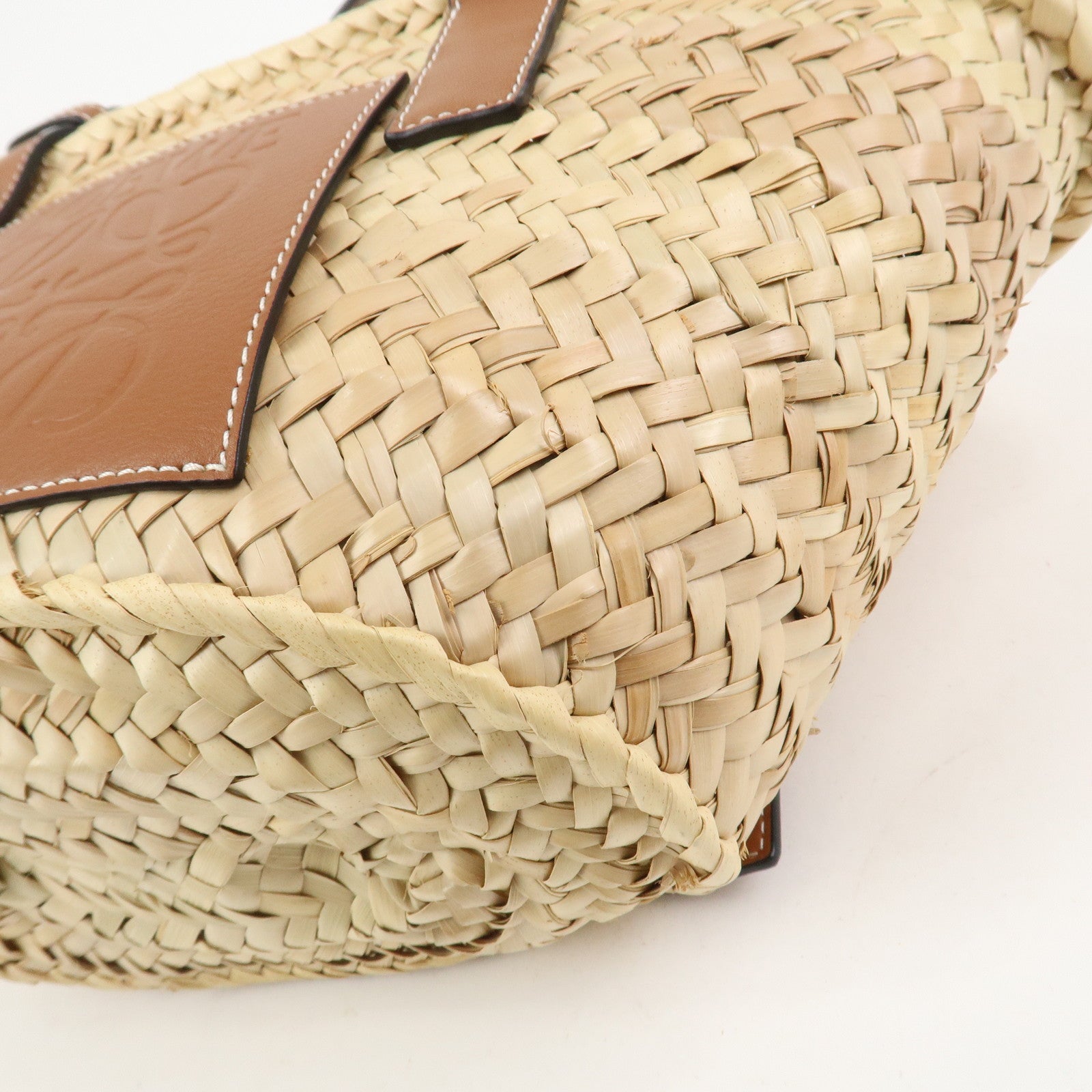 LOEWE Anagram Raffia Calf Leather Hand Bag Tote Bag Natural Tan