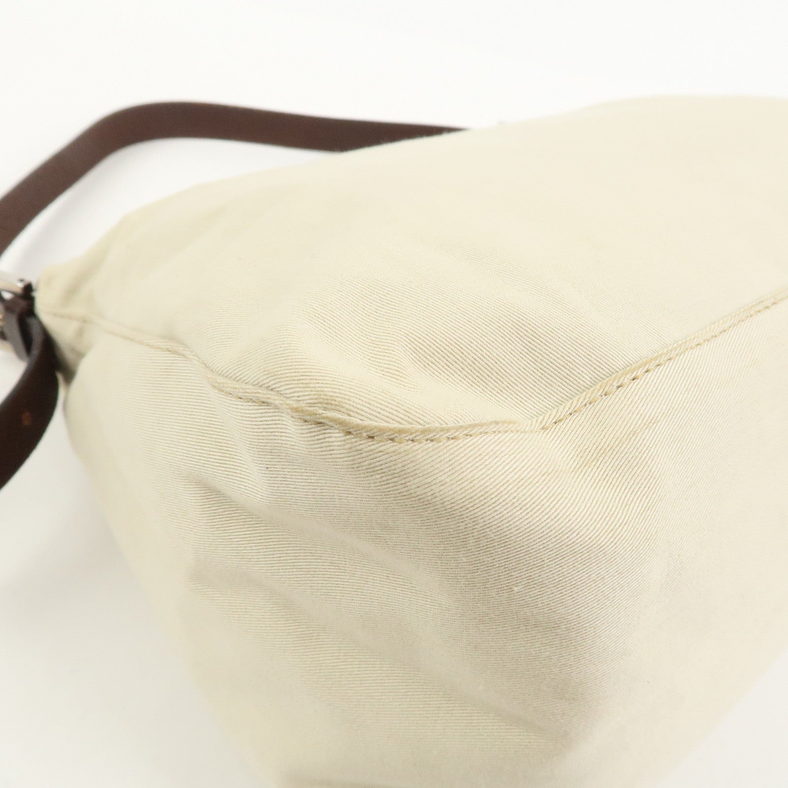 FENDI Mamma Baguette Canvas Leather Shoulder Bag Ivory Brown 26325