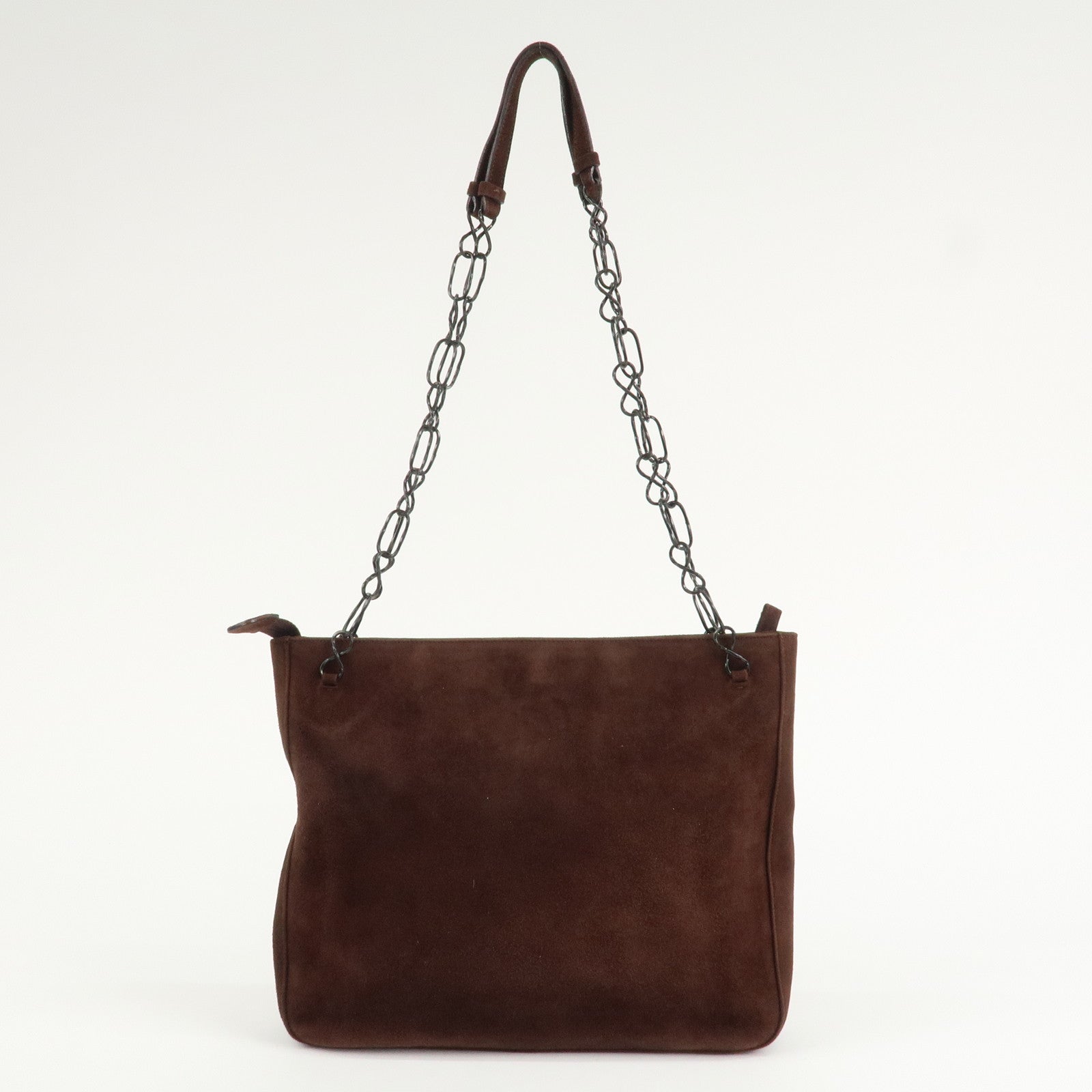 PRADA Suede Leather Chain Shoulder Bag Hand Bag Brown