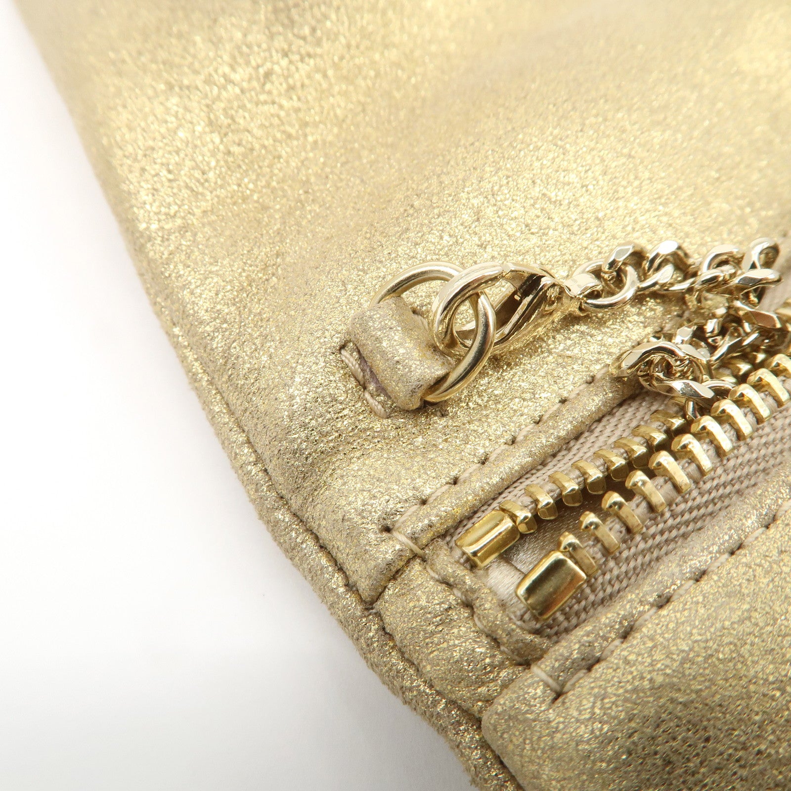 JIMMY CHOO Leather Mini Chain Shoulder Bag Rhine Stone Gold