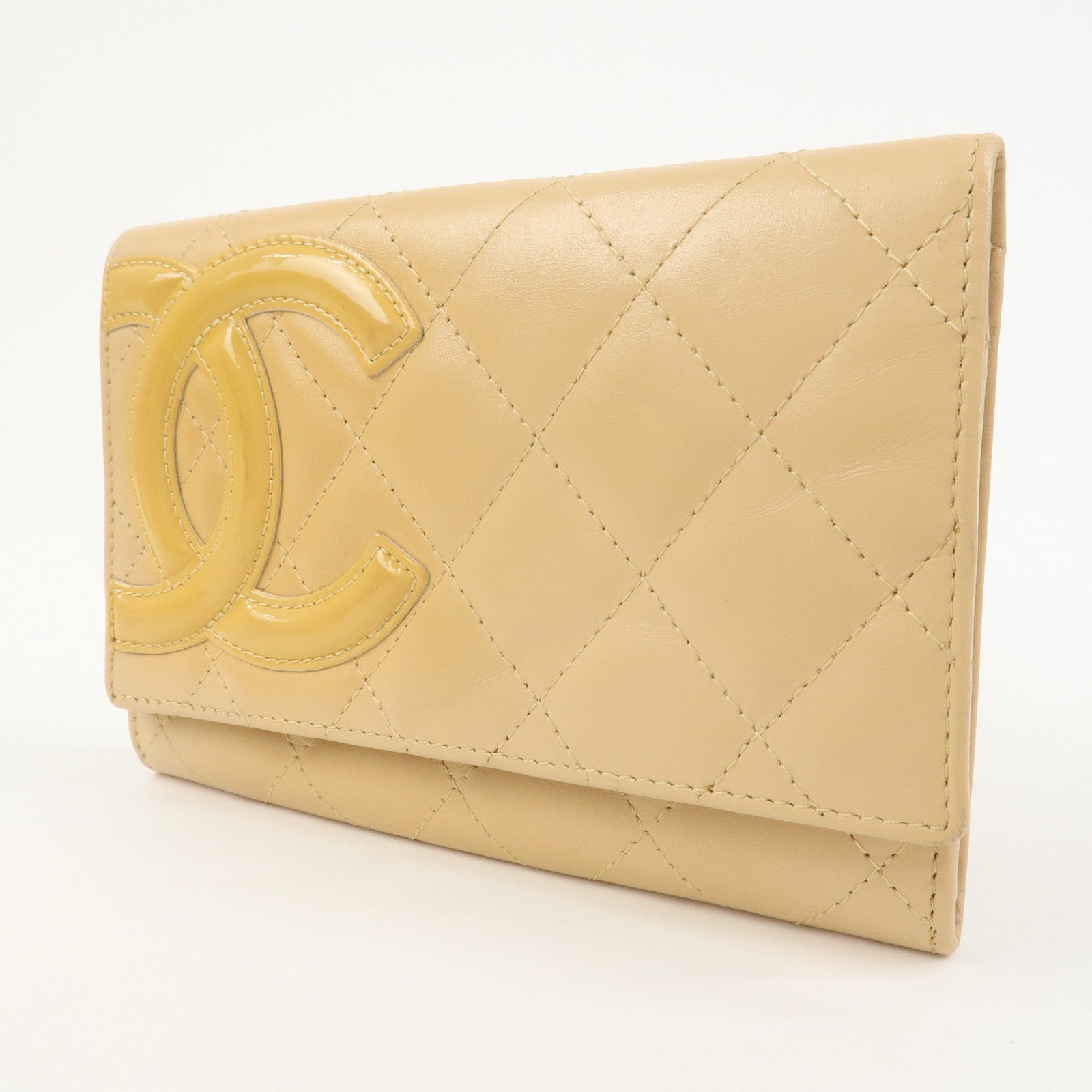 CHANEL Cambon Line Soft Calf Patent Leather Bi-fold Wallet A26722