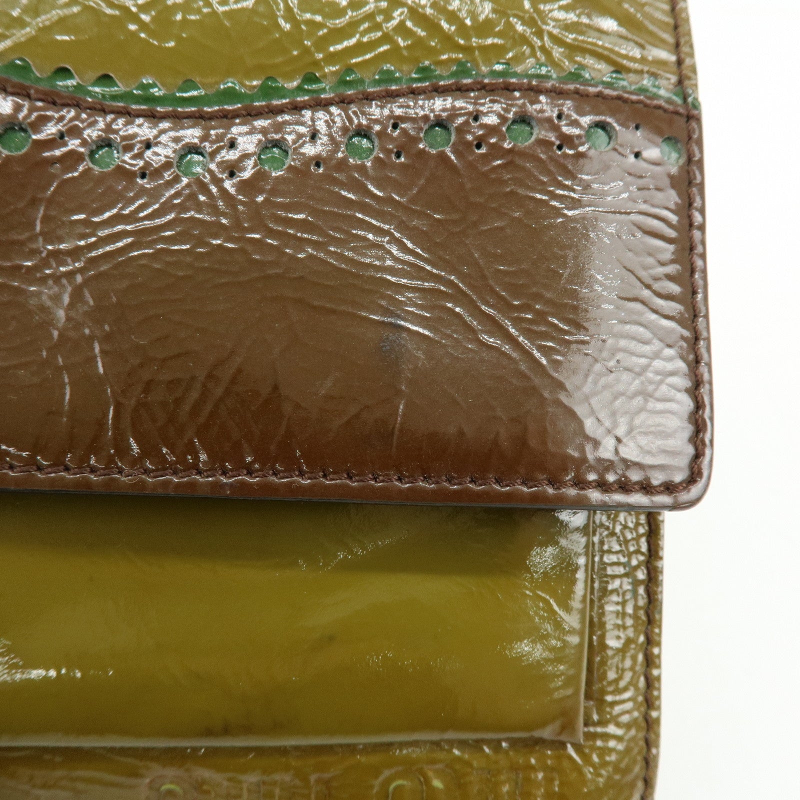 MIU MIU Patent Leather Nylon Shoulder Bag Khaki Brown
