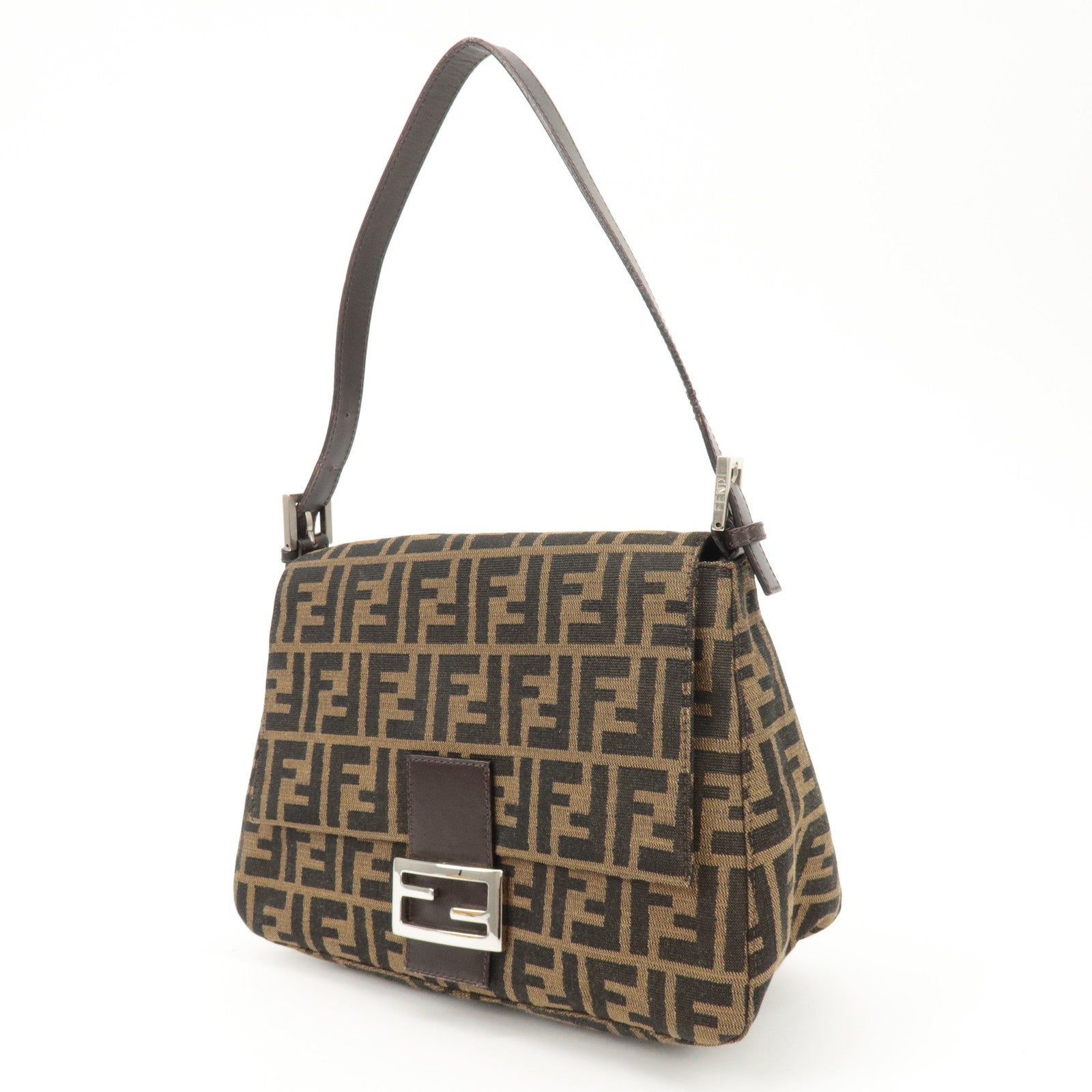 FENDI Mamma Baguette Zucca Canvas Shoulder Bag Black Brown 26325 Used