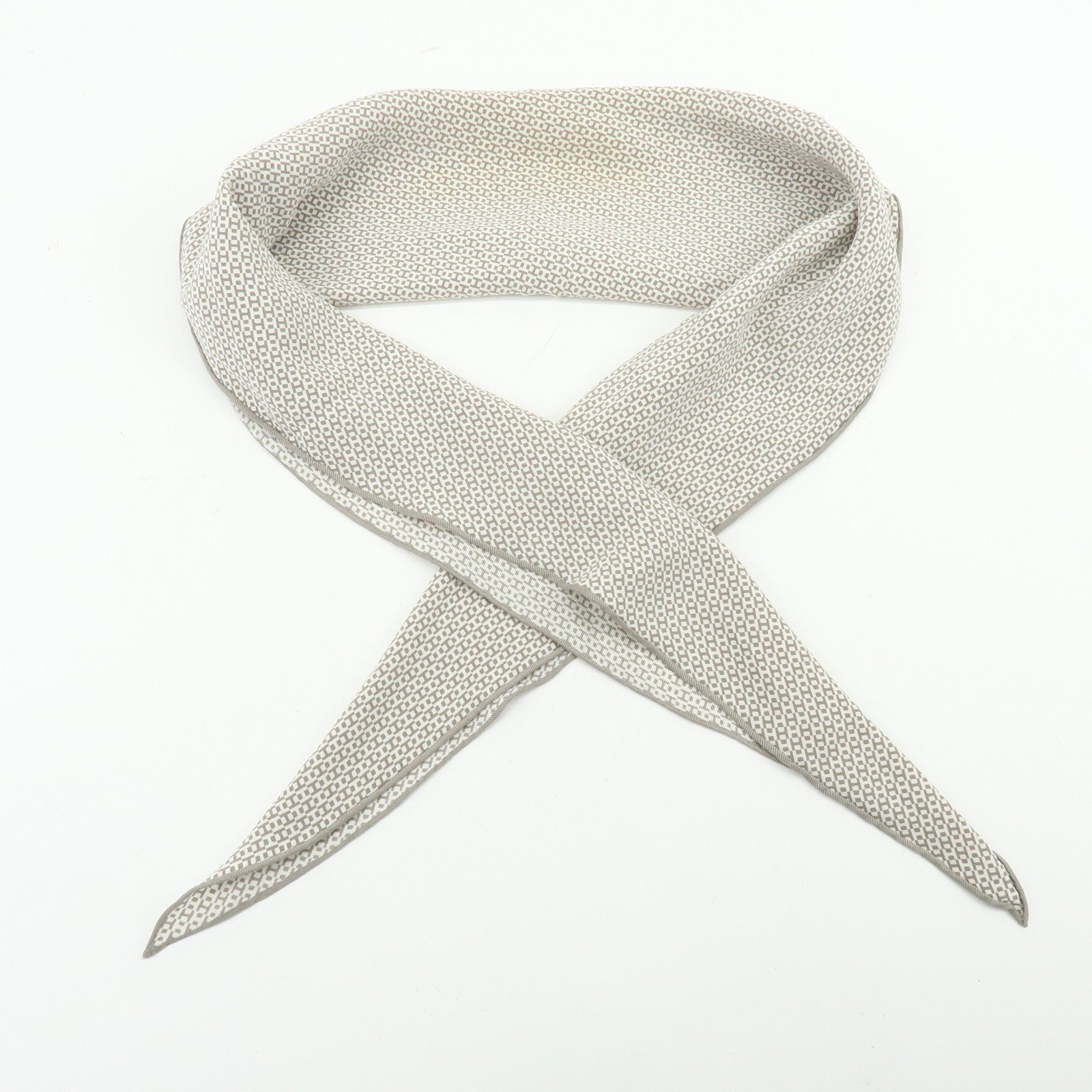HERMES Silk100% Scarf Gray White
