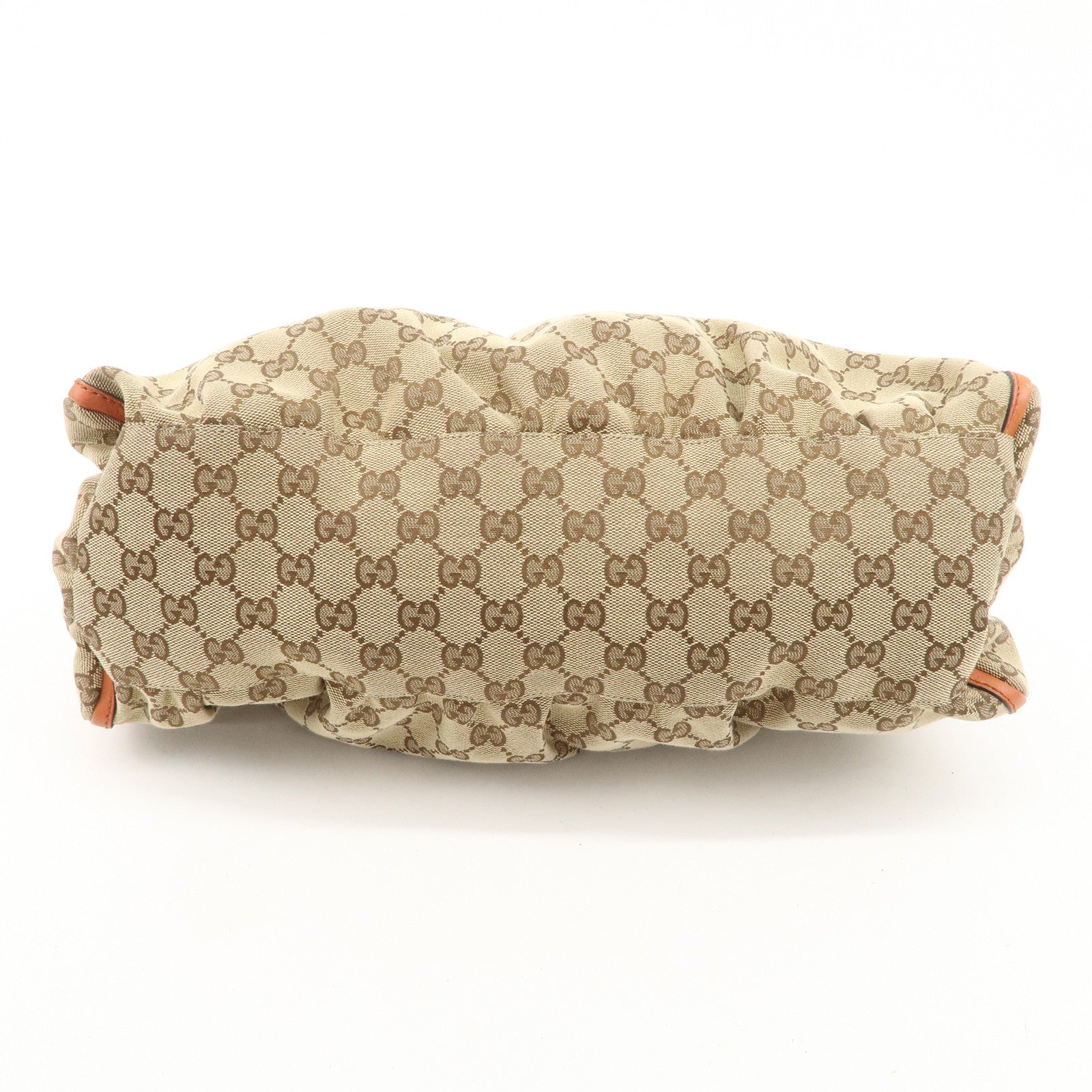 GUCCI Abbey Leather GG Canvas Shoulder Hand Bag Beige Orange 139260 Used