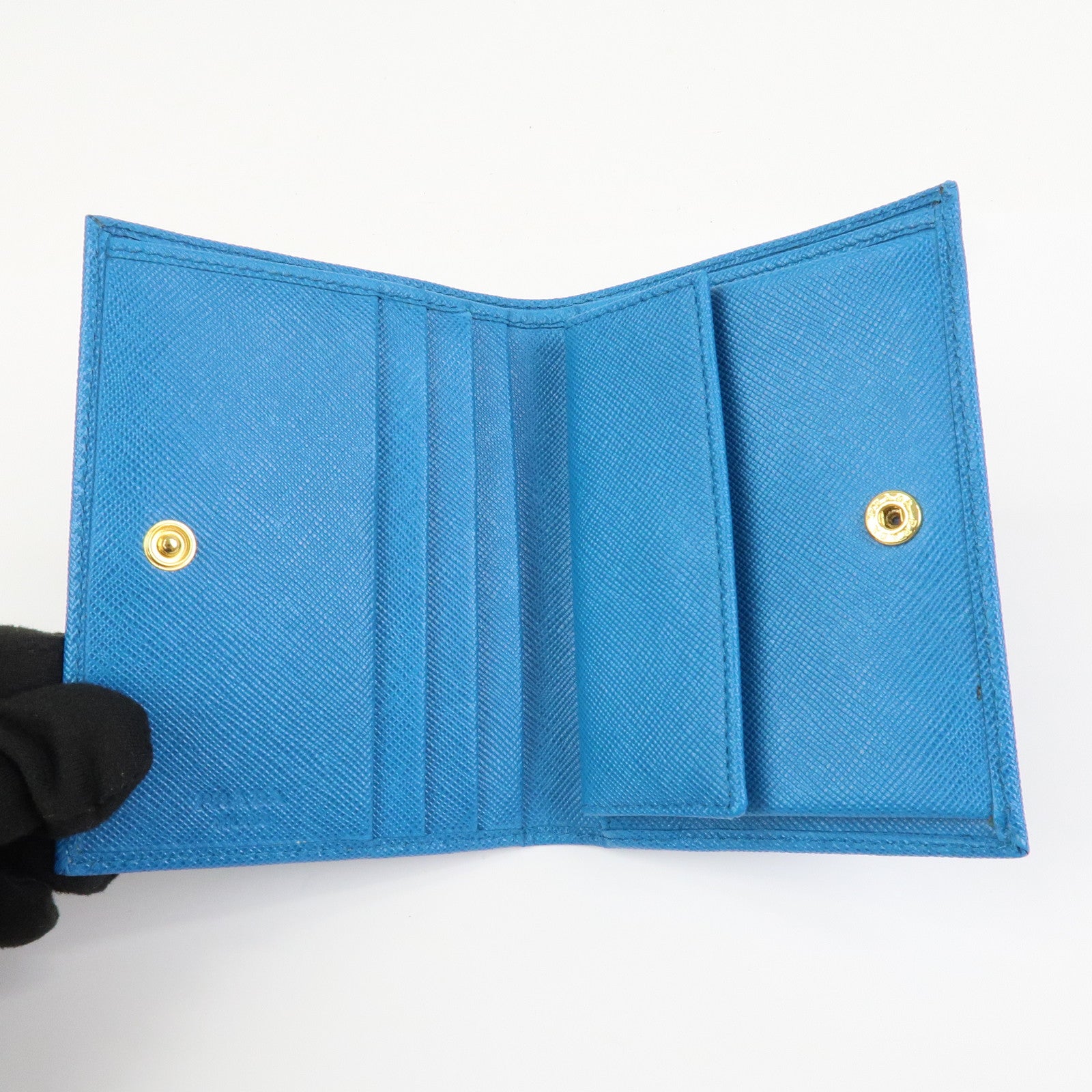 PRADA Saffiano Leather Bi-fold Compact Wallet Blue 1M0204