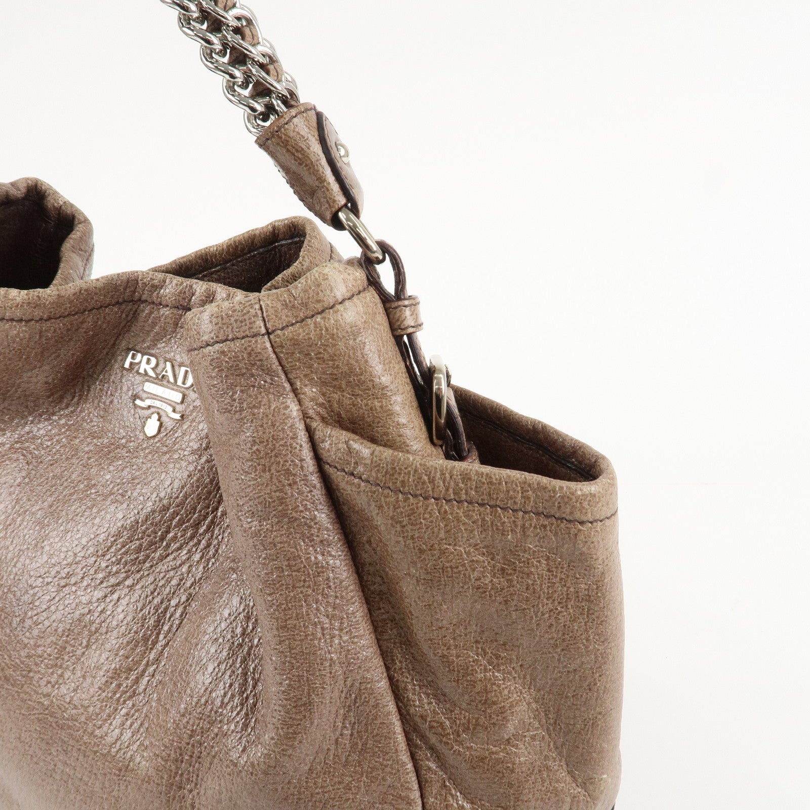 PRADA Logo Leather Shoulder Bag Hand Bag Brown Used