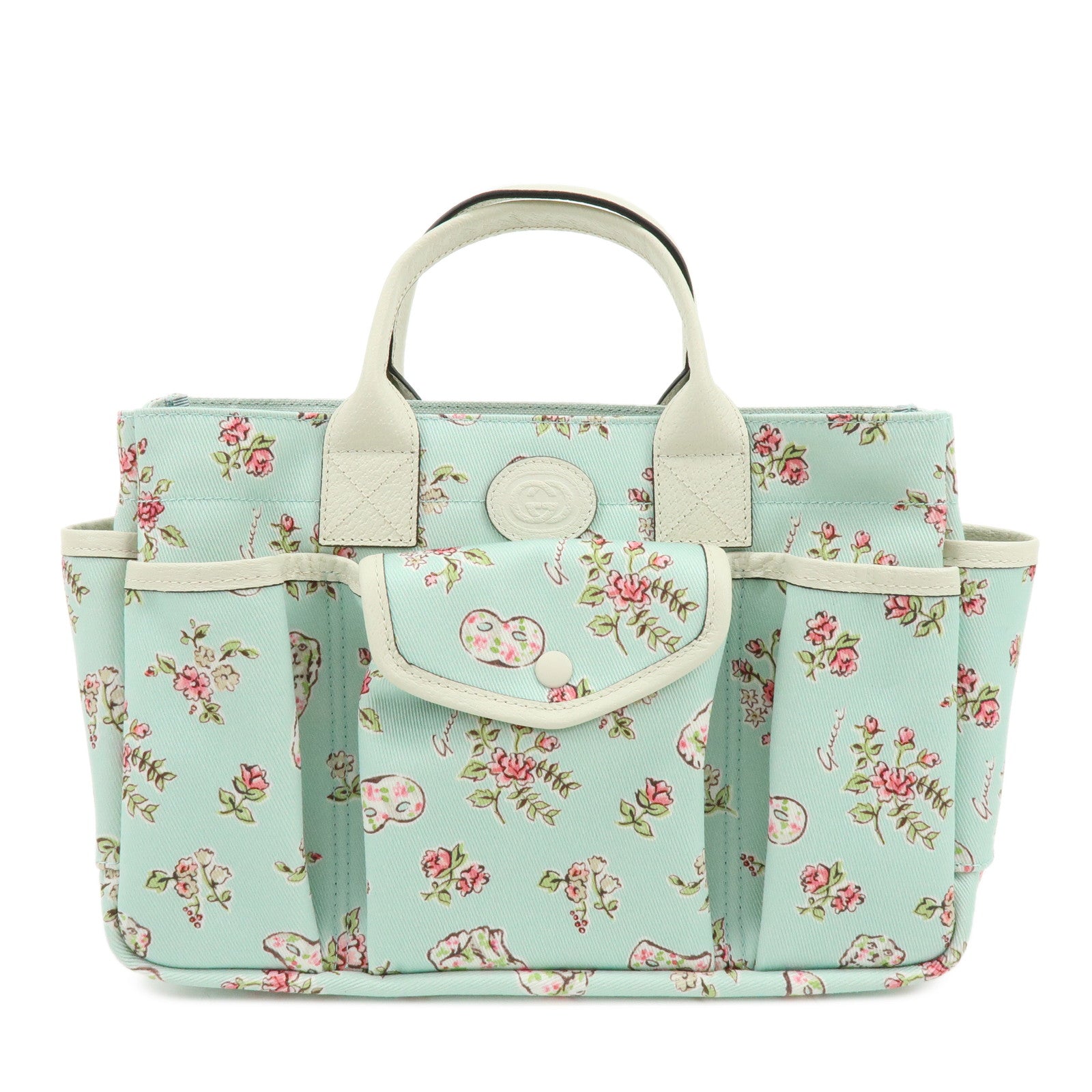 GUCCI Children's Canvas Tote Bag Flower Light Blue Ivory 628159