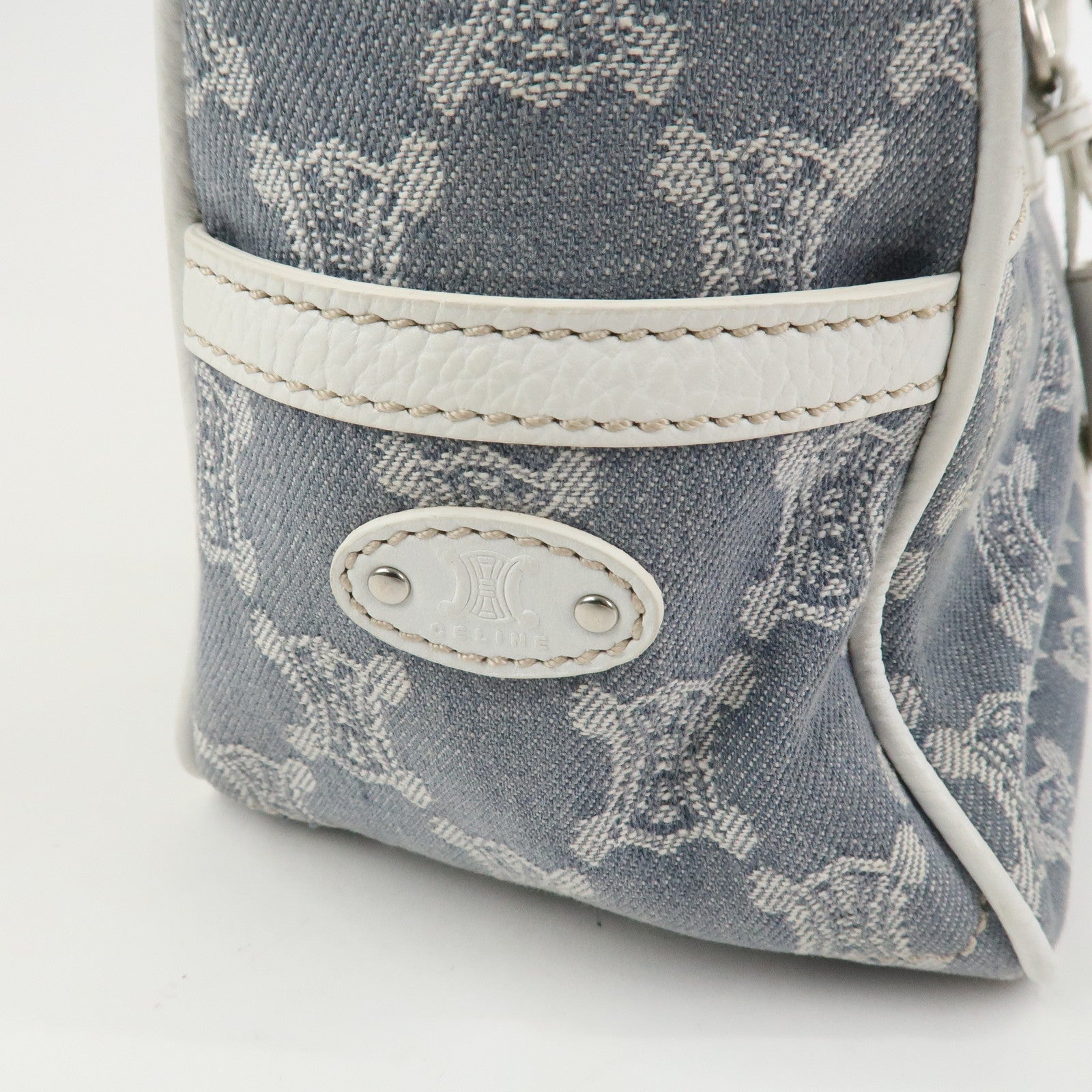 CELINE Macadam Canvas Leather Boogie Bag Hand Bag Light Blue White