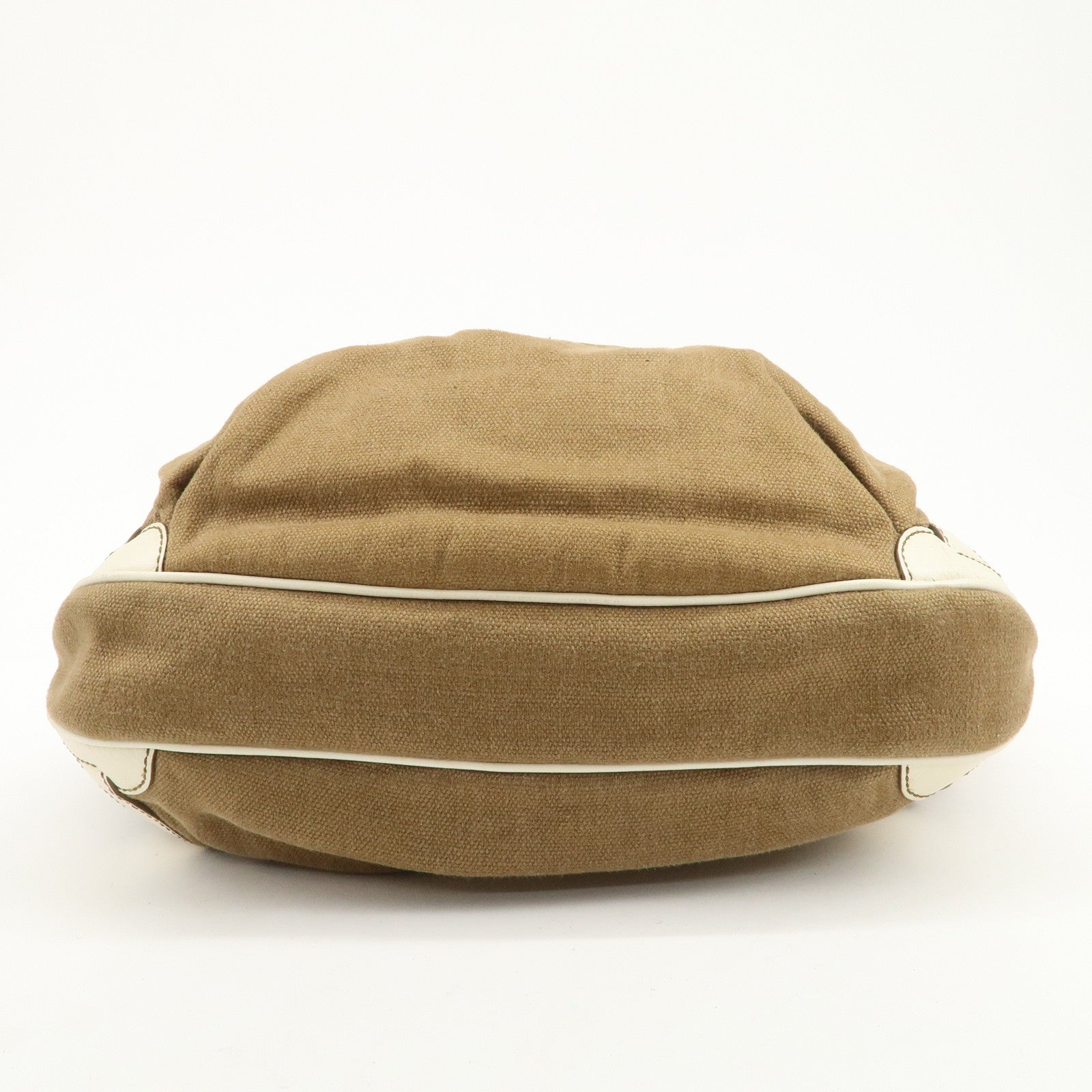 CELINE Logo Canvas Leather Tote Bag Shoulder Bag Brown Ivory