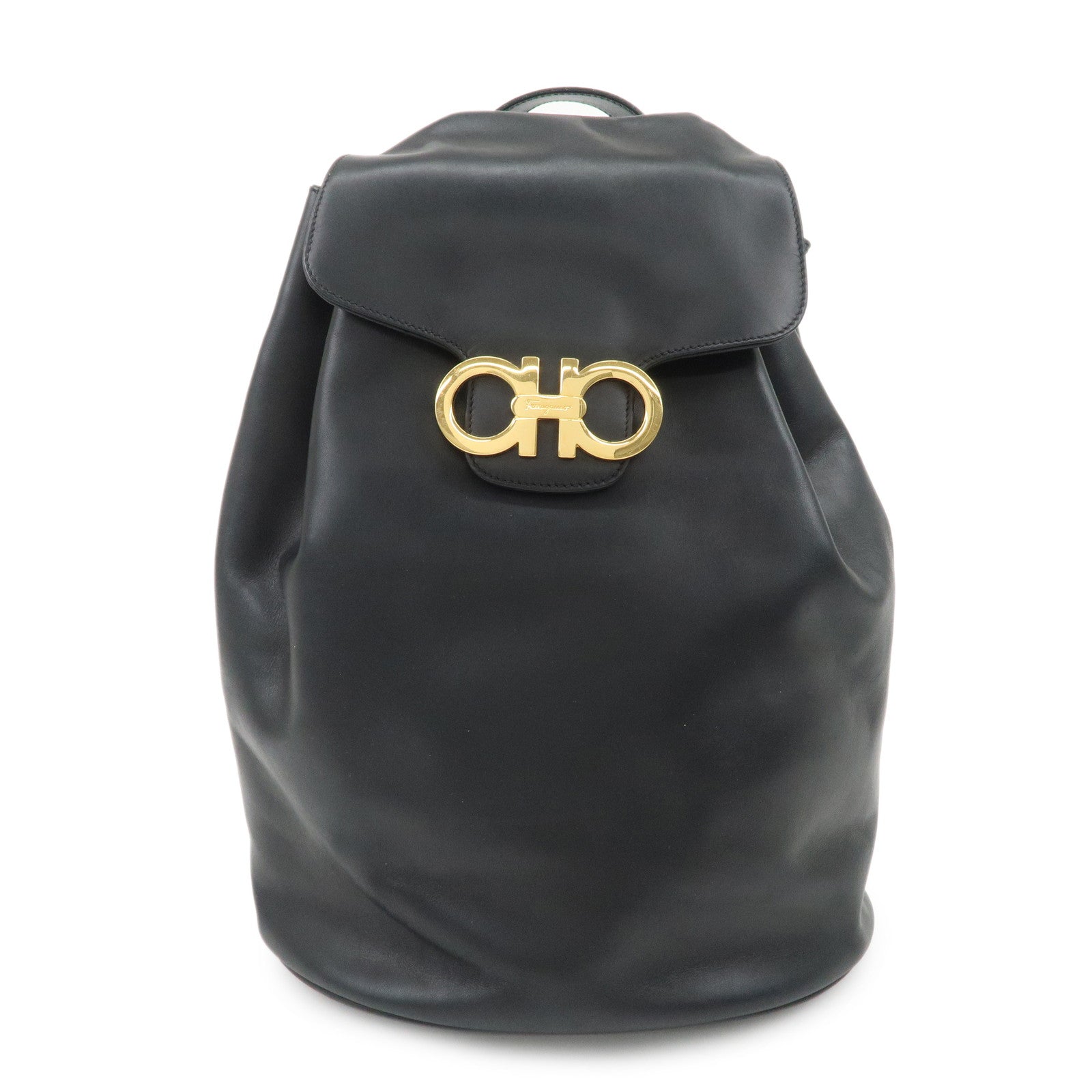 Ferragamo Gancini Leather Backpack Rucksack Black BV216148
