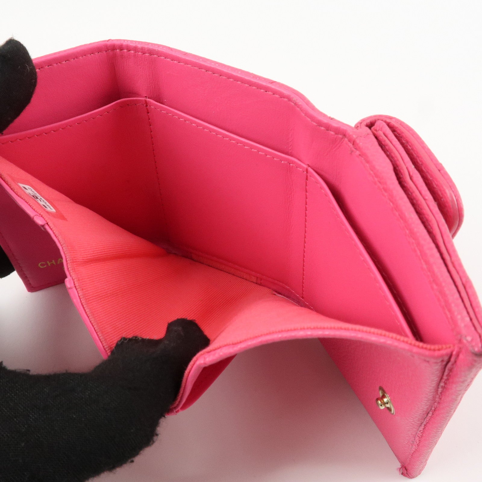 CHANEL Matelasse Caviarskin Classic Small Flap Wallet Pink AP0230 Used