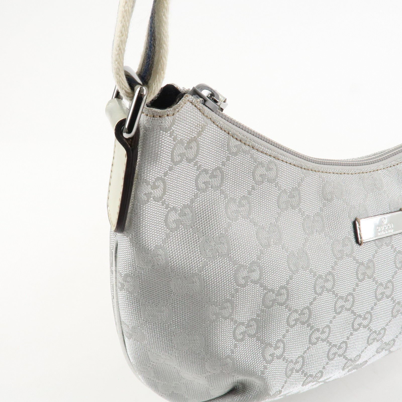 GUCCI Sherry GG Canvas Leather Shoulder Bag Silver 192756 Used