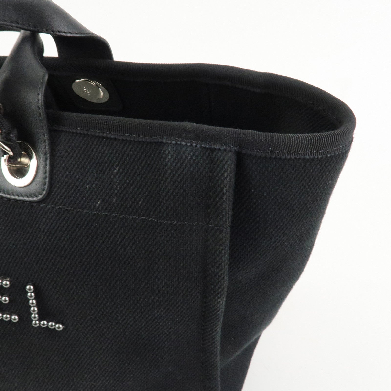 CHANEL Deauville GM Canvas Leather 2Way Tote Bag Black A66941