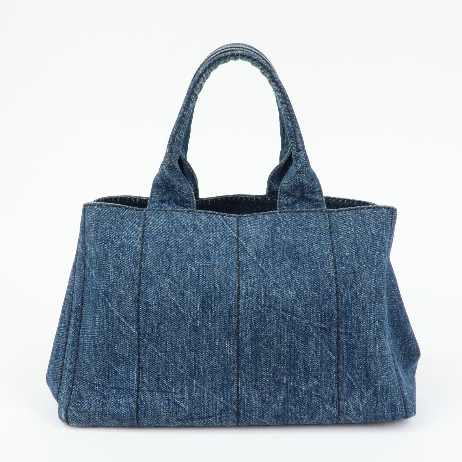 PRADA Logo Canapa Canvas Denim Tote Bag Hand Bag B1877B