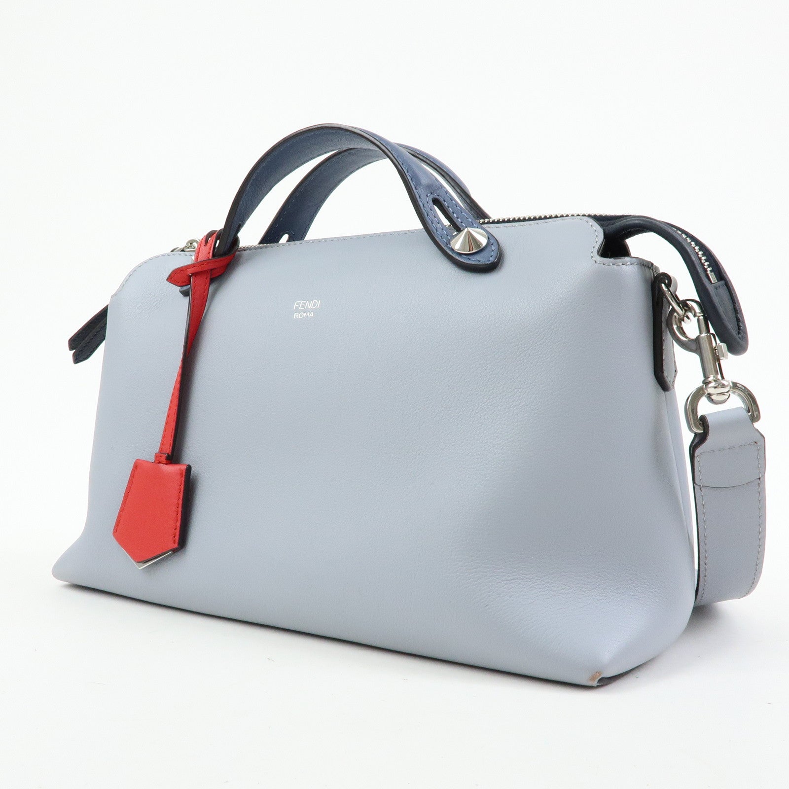 FENDI By The Way Leather Medium 2Way Bag Shoulder Bag Blue 8BL124