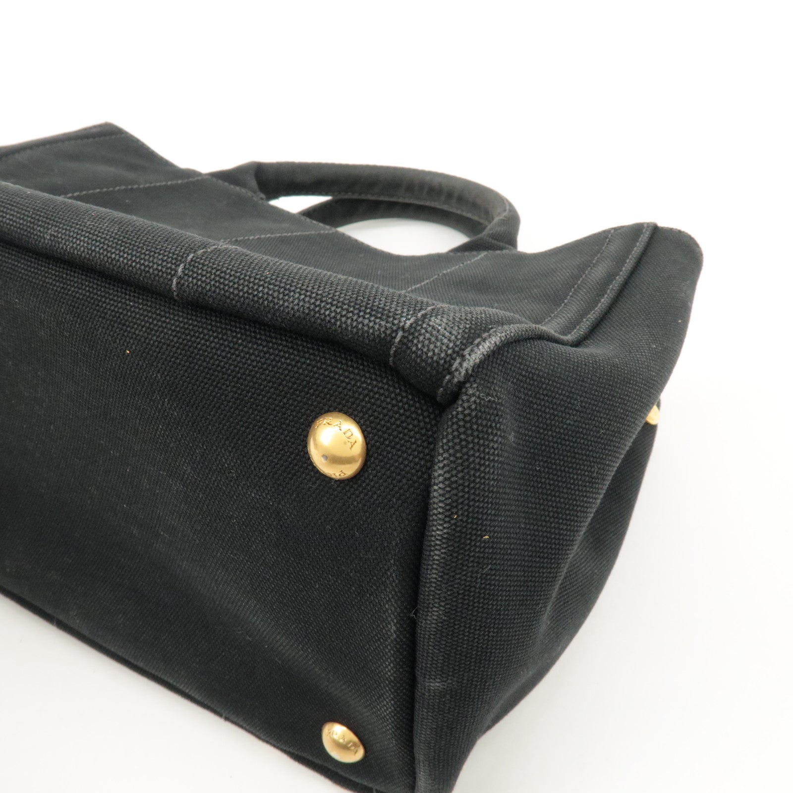 PRADA Logo Canapa Mini Canvas Bijoux 2Way Bag Hand Bag Black 1BG439 Used