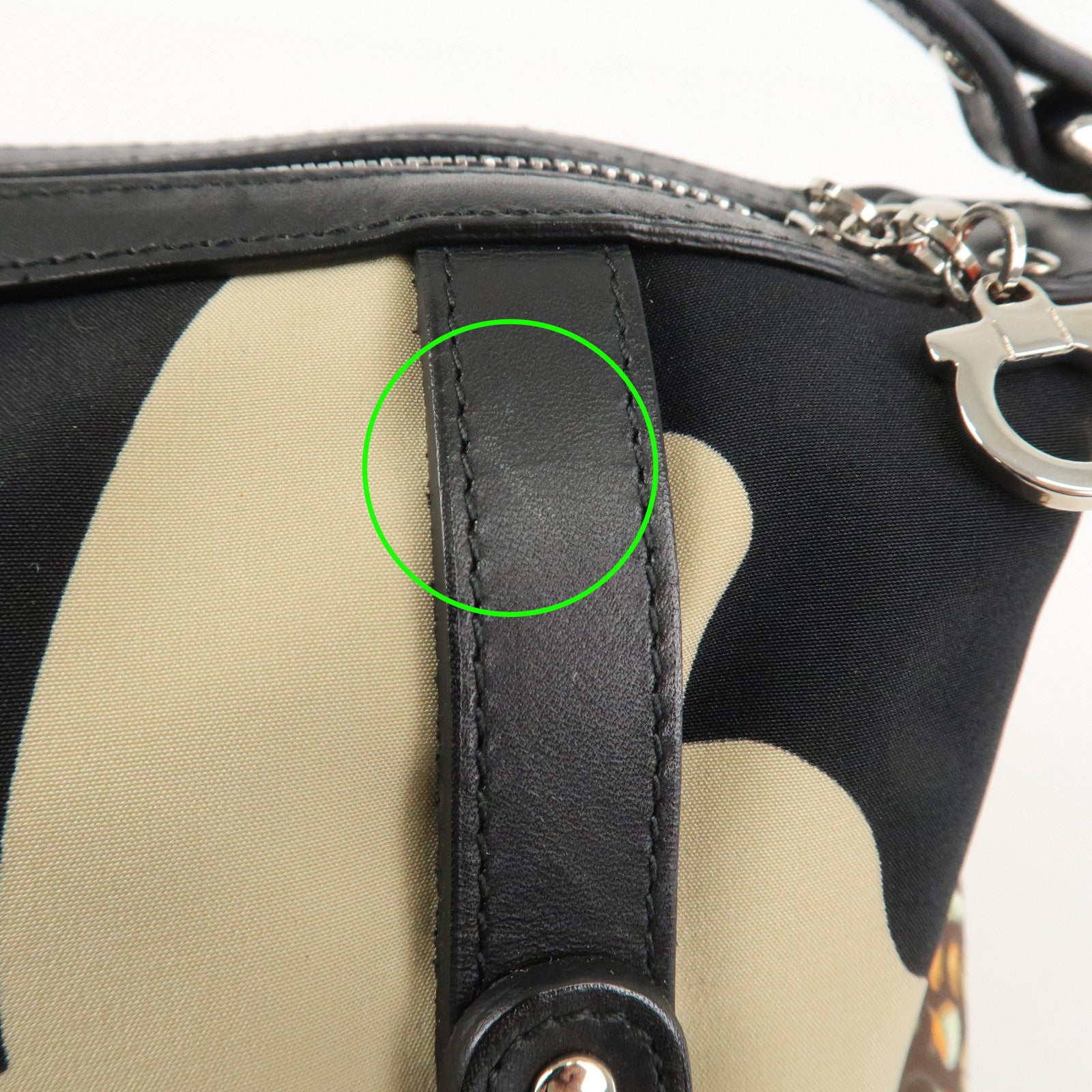 Ferragamo Nylon Leather Mini Hand Bag Pouch Multicolor Black Used