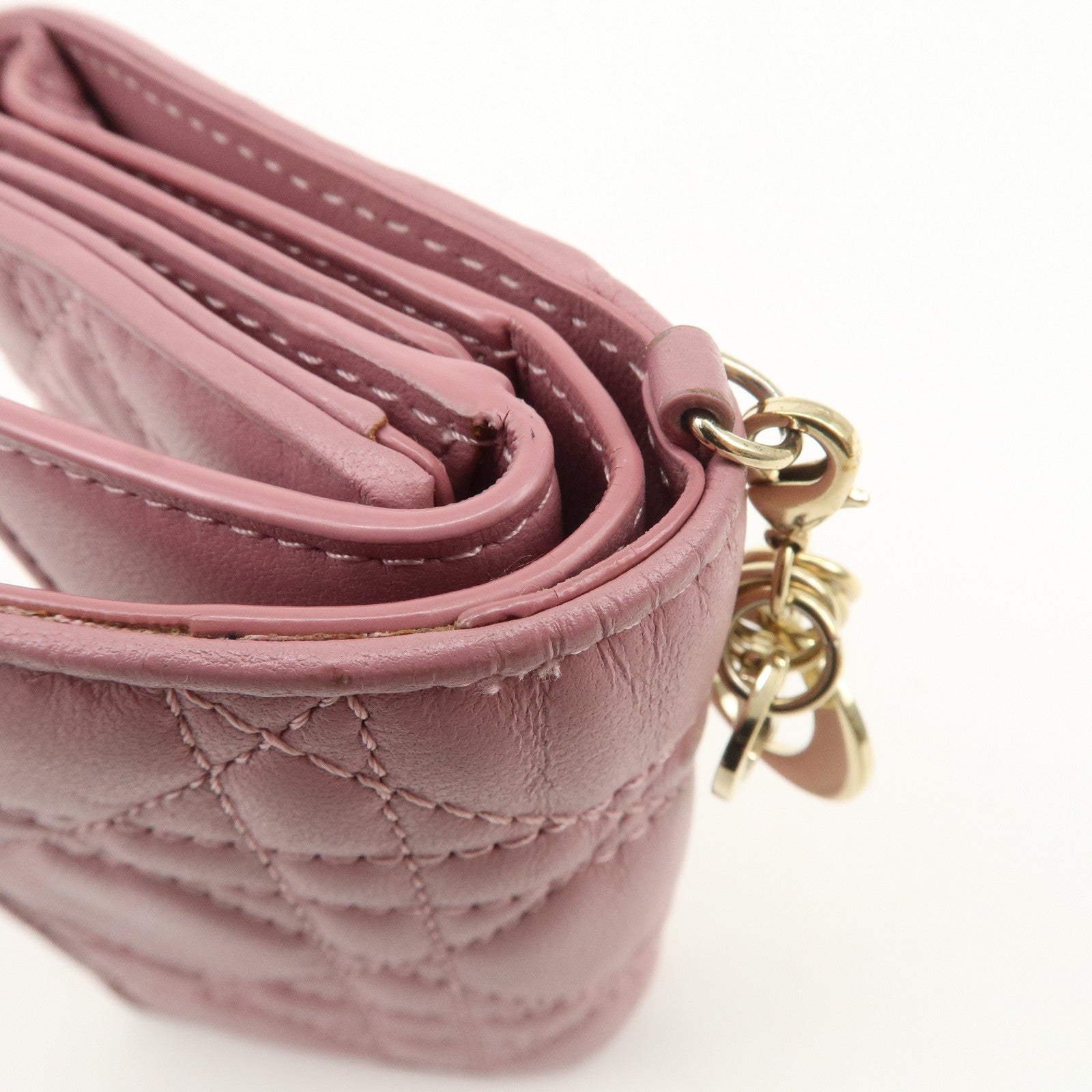 Christian Dior Cannage Leather Tri-fold Compact Wallet Pink