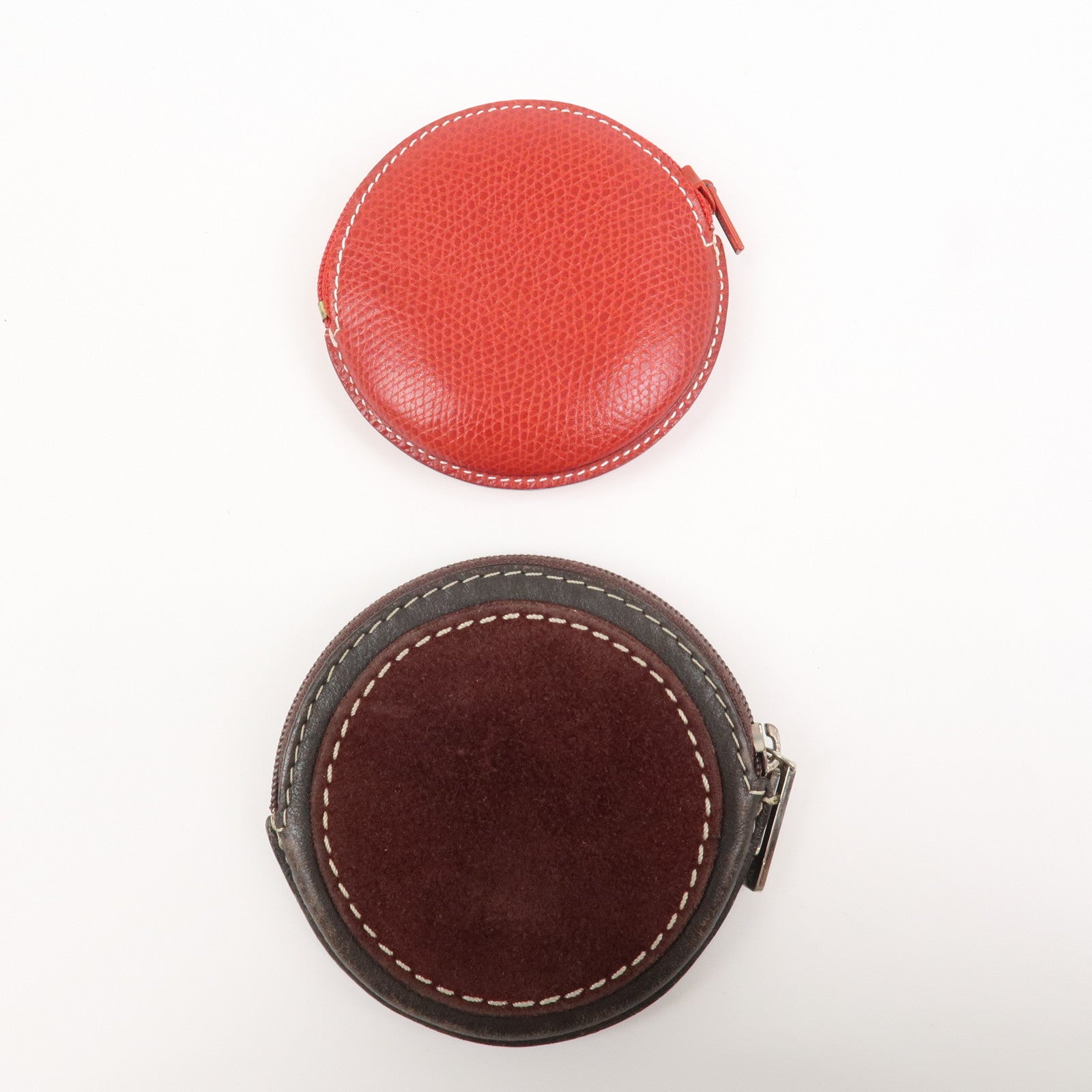 LOEWE Set of 2 Leather Suede Coin Case Red Brown