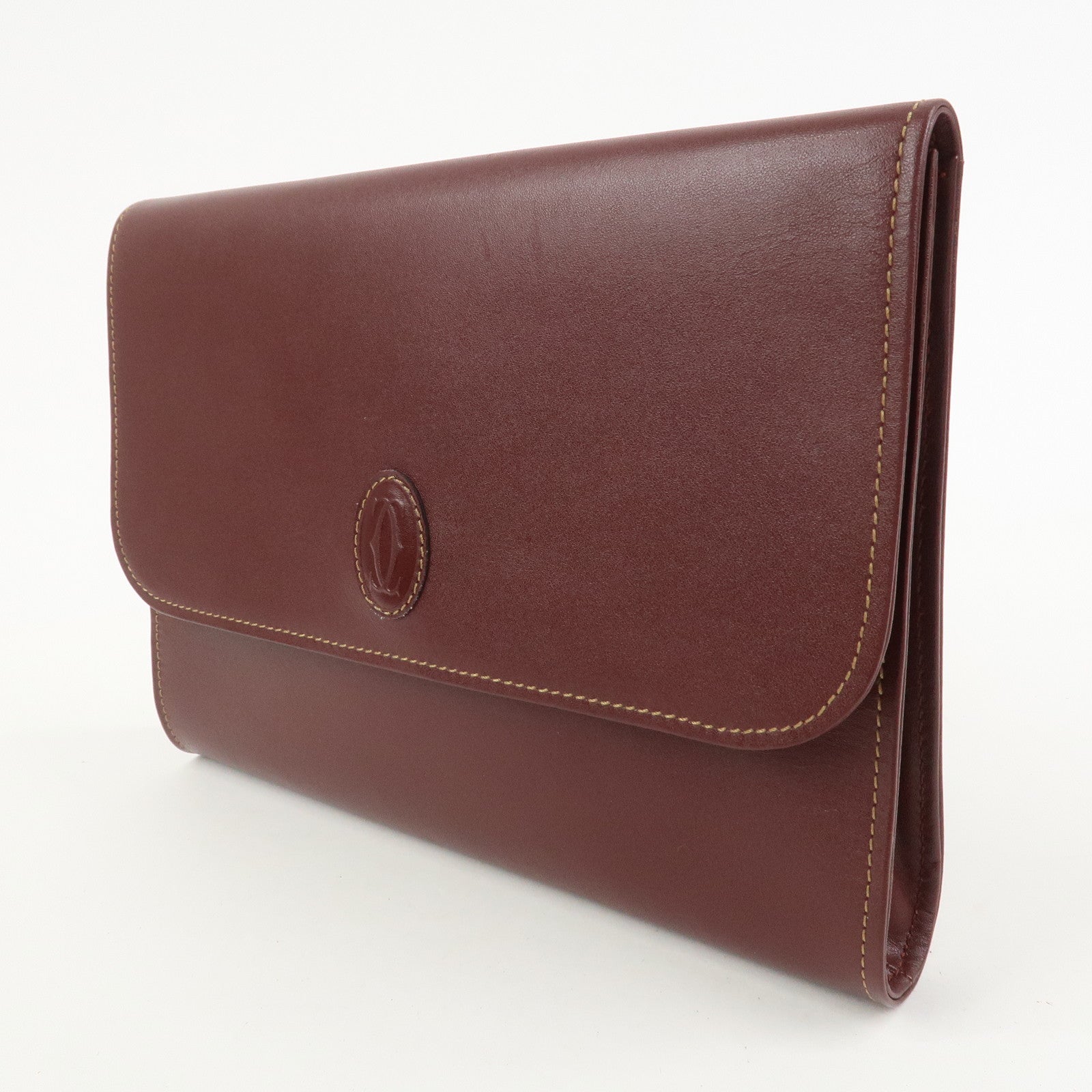 Cartier Logo Leather Clutch Bag Bordeaux