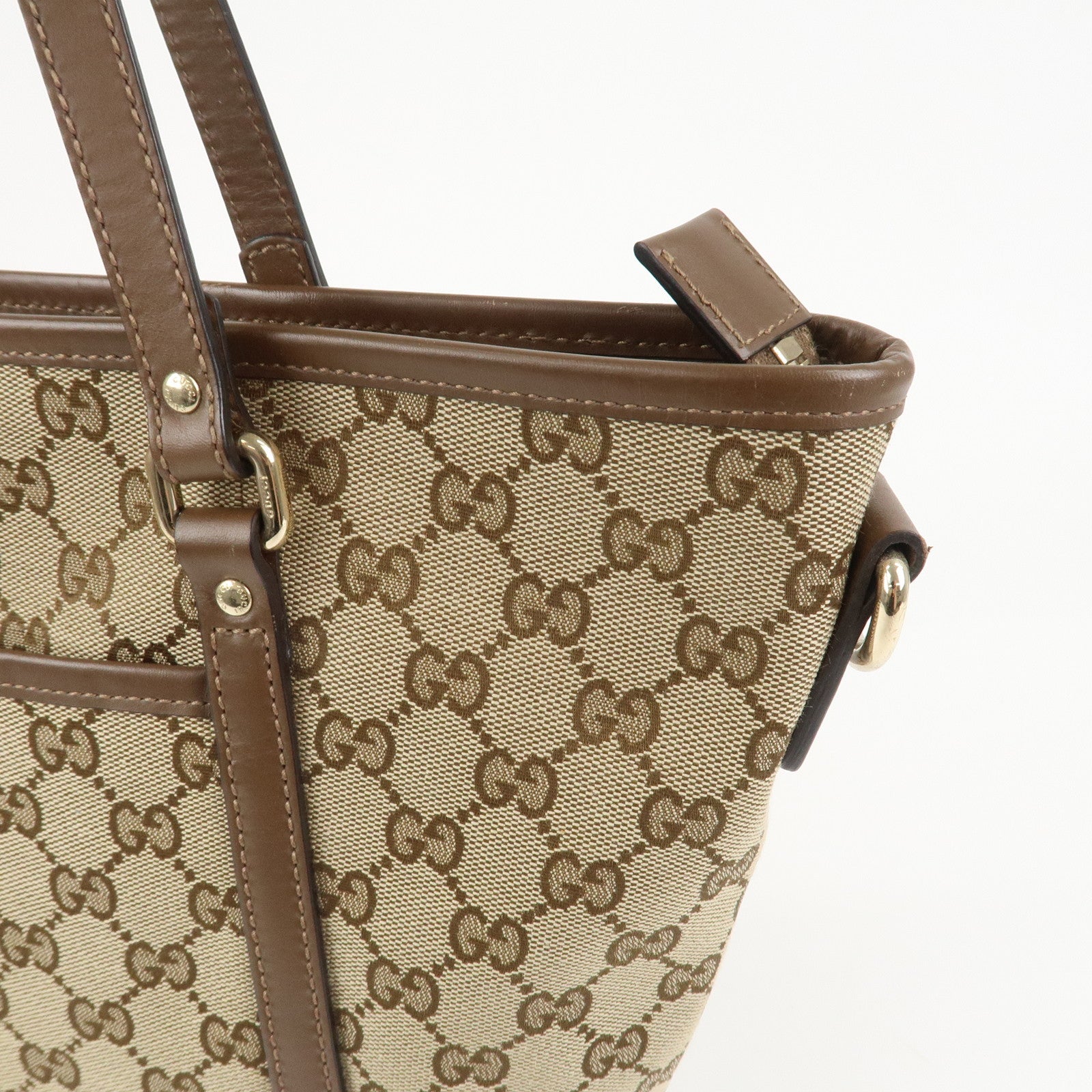 GUCCI GG Monogram Canvas Leather 2Way Tote Bag Beige Brown 388929
