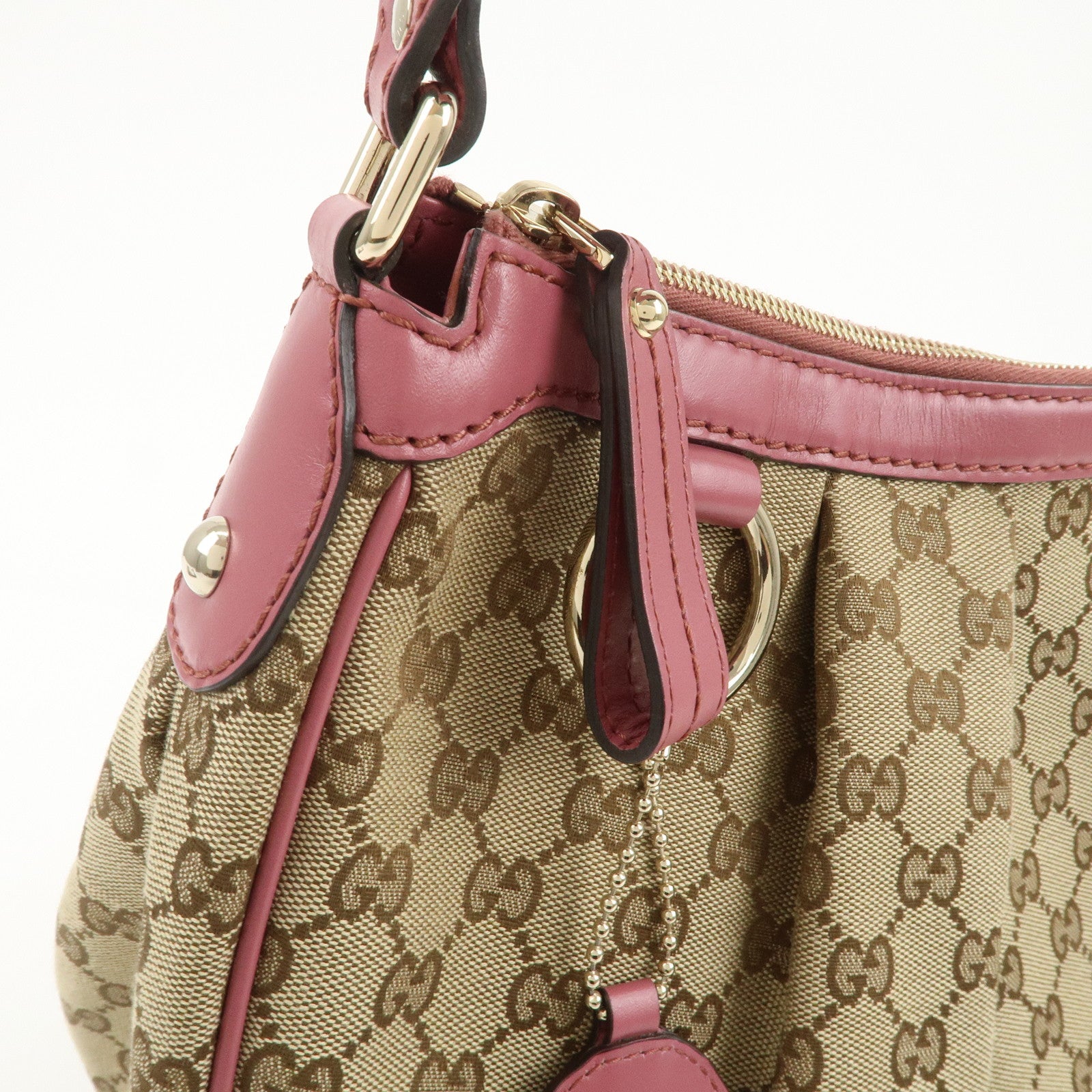 GUCCI Sukey Interlocking G GG Canvas Leather Shoulder Bag Beige