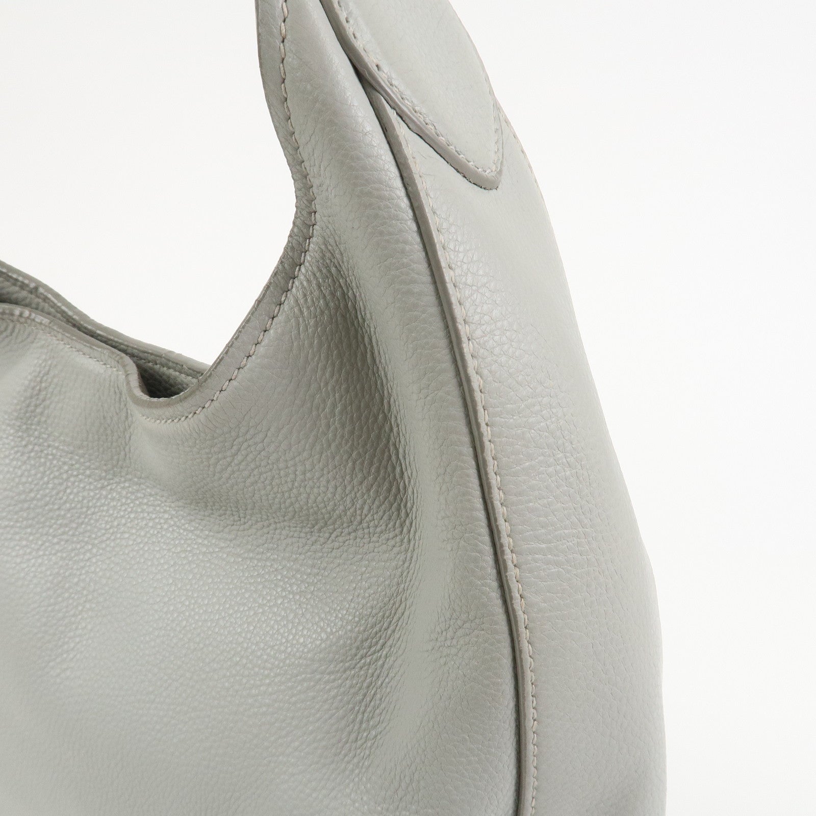 PRADA Logo Leather Shoulder Bag Hand Bag Gray 1BC013