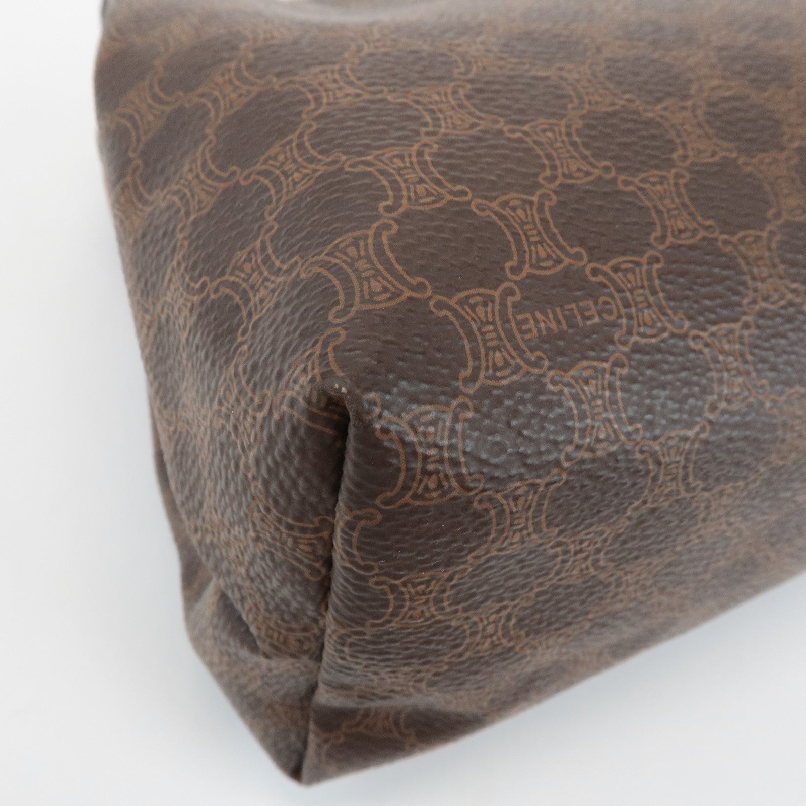 CELINE Macadam PVC Leather Canvas Pouch Brown Gold Hardware