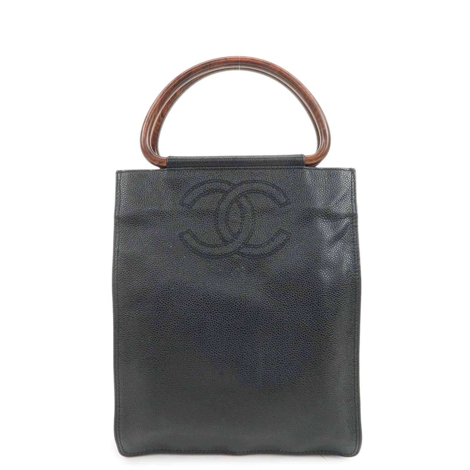 CHANEL COCO Mark Caviarskin Hand Bag Black Brown