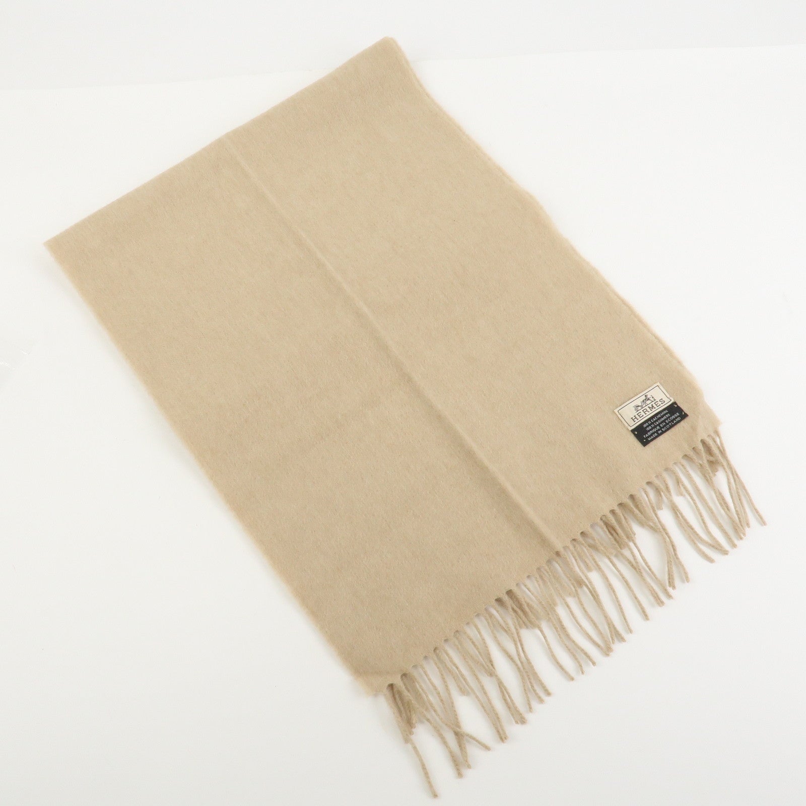 HERMES Logo Cashmere100% Scarf Stole Shawl Beige