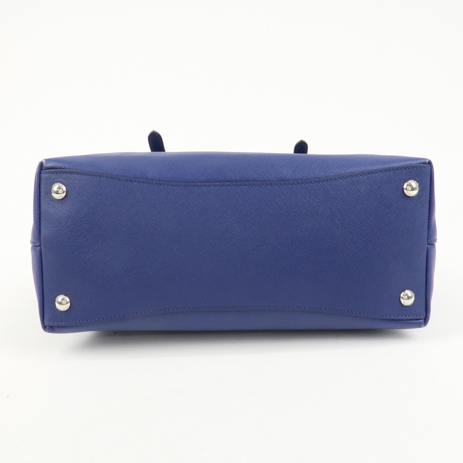 PRADA Triangle Logo Saffiano Leather Tote Shoulder Bag Blue 1BG133