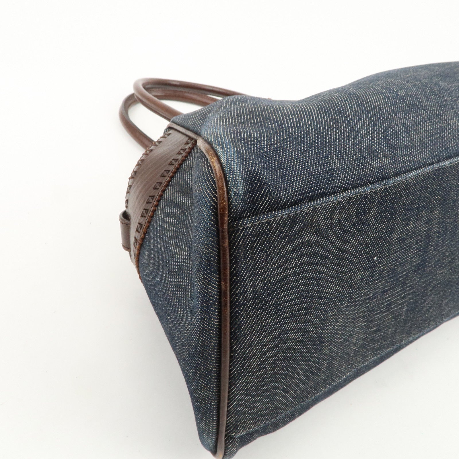 FENDI Etonico Denim Leather Tote Bag Shoulder Bag Brown 8BN162