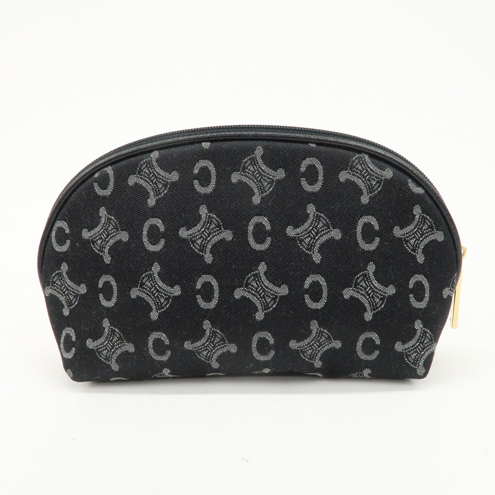 CELINE C Macadam Logo Canvas Leather Cosmetic Pouch Black