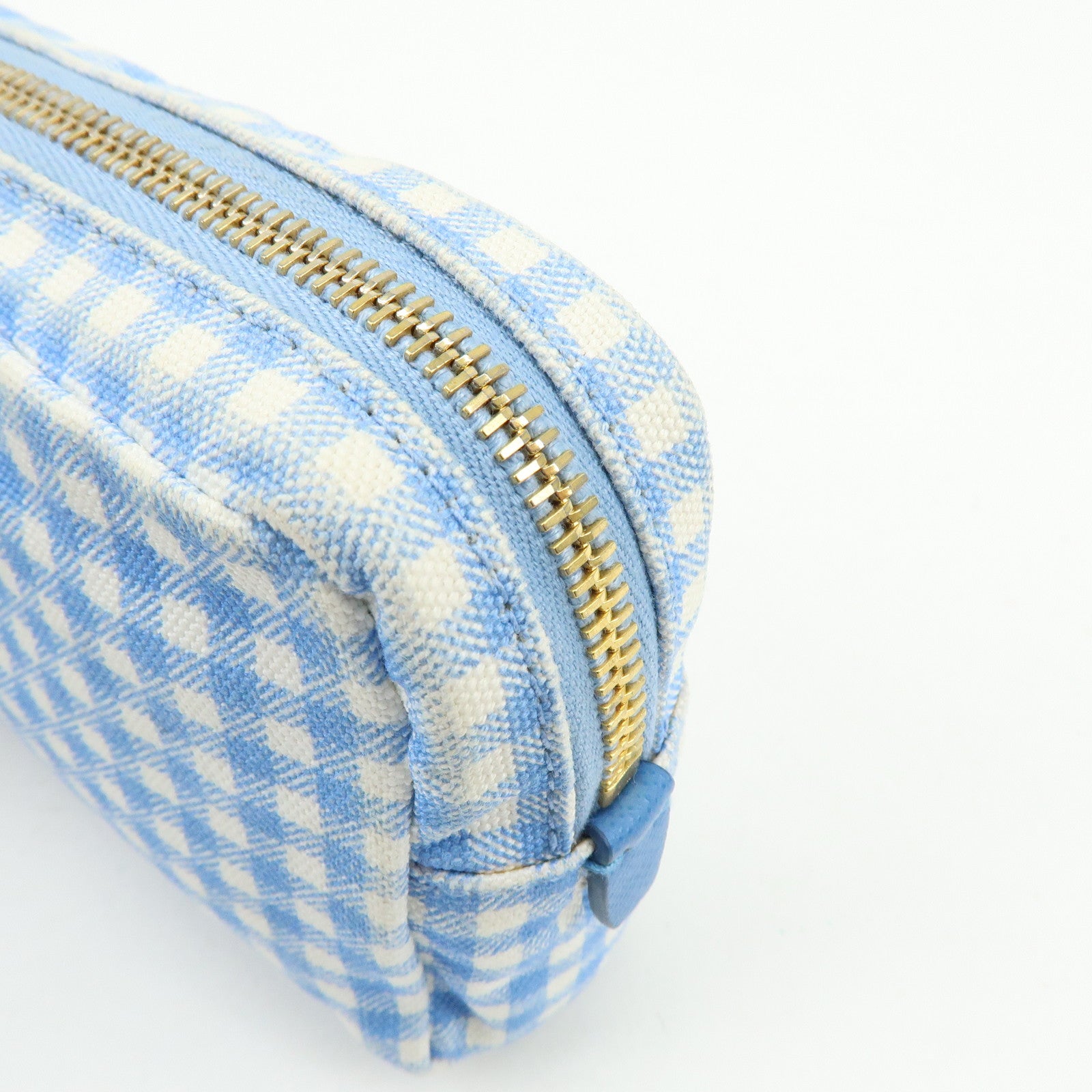 PRADA Triangle Logo Canvas Gingham Pattern Pouch Blue 1NA021