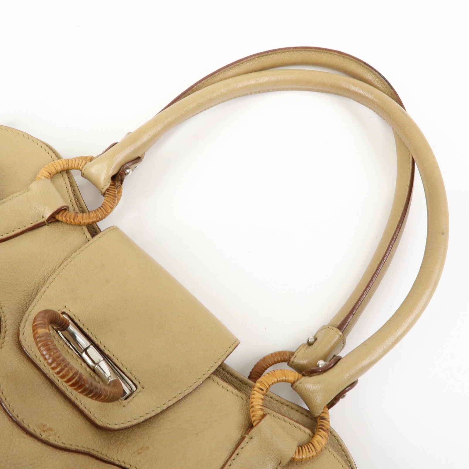 Ferragamo Gancini Leather Rattan Shoulder Bag Light Brown