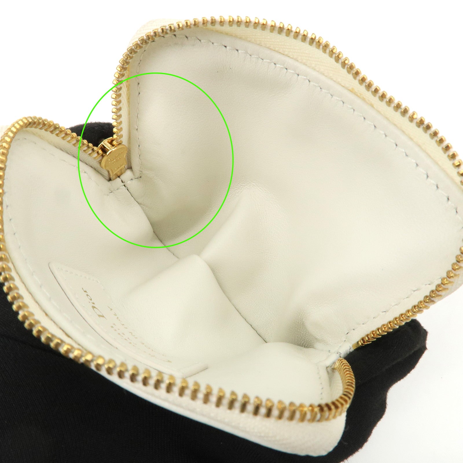 Christian Dior Cannage Caro Leather Heart Coin Case White