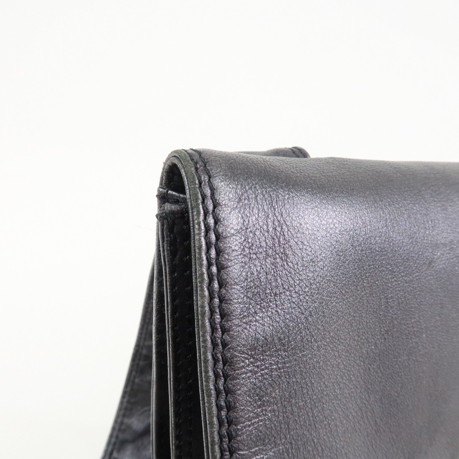 CHANEL Leather Shoulder Bag Crossbody Bag Metallic Gray