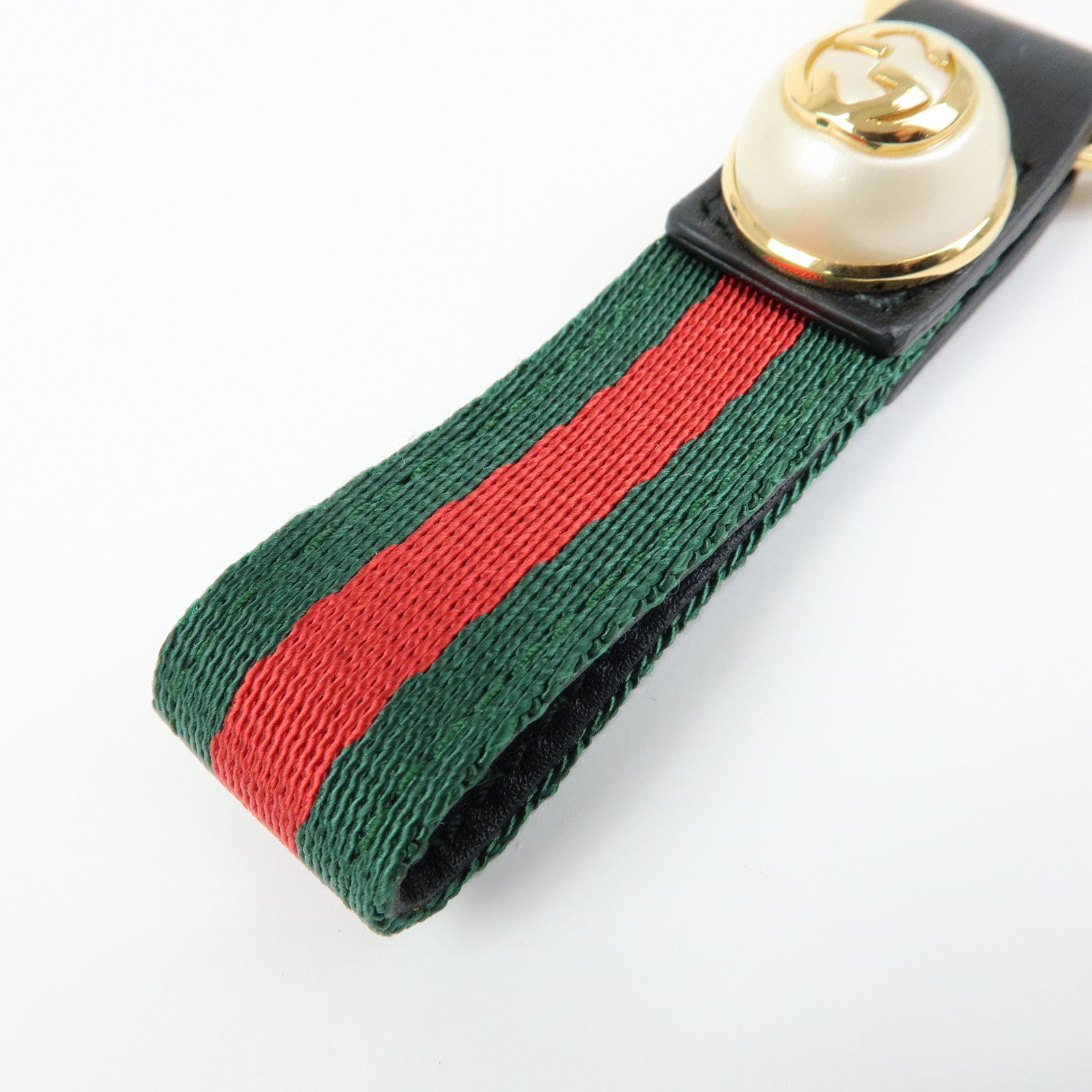 GUCCI Sherry Canvas Leather Bag Charm Key Holder Black 476390