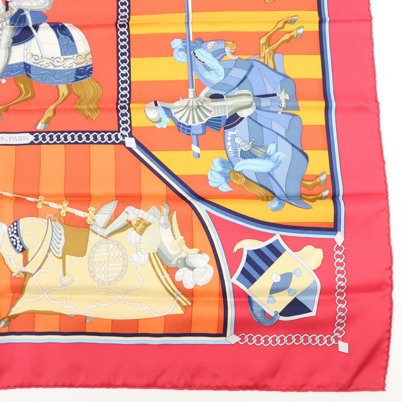 HERMES Carre 90 Silk 100% Scarf CHOCS EN PLUMES Red Orange