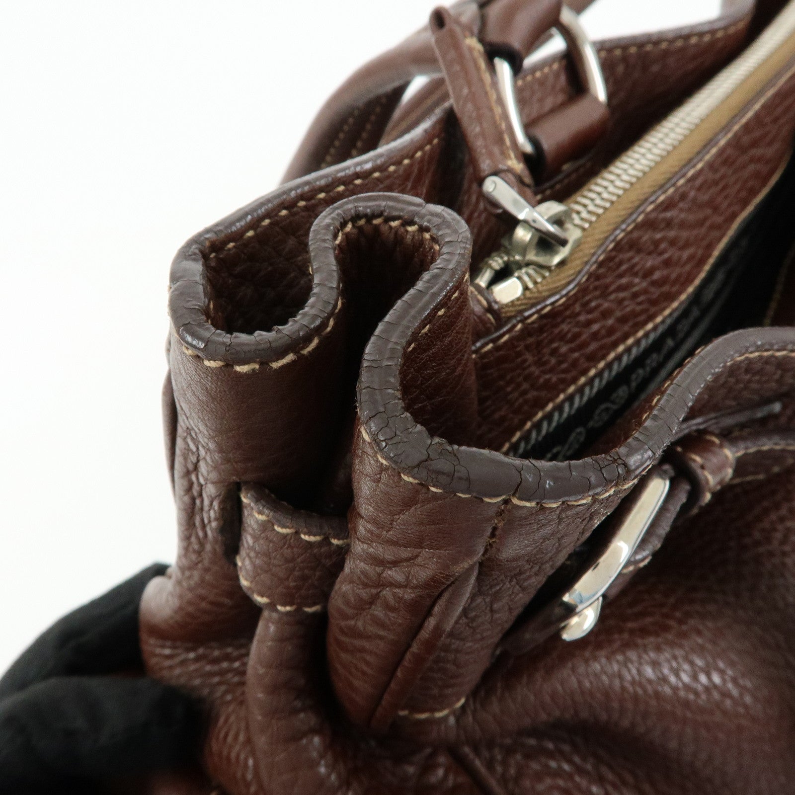 PRADA Vitello Daino Leather Shoulder Bag Tote Bag Brown BR3250