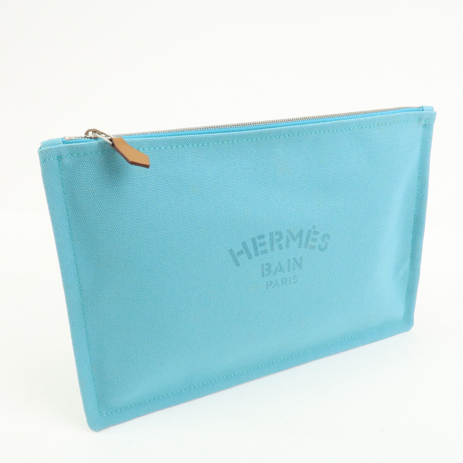 HERMES Bain Yachting Pouch GM Canvas Cosmetic Pouch Blue